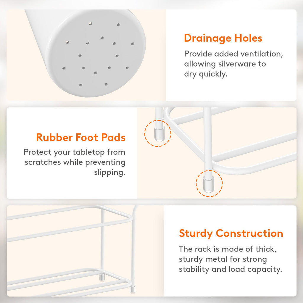 Lifewit Plastic Silverware Caddy with Metal Rack, Utensil Holder for Party, Cutlery Flatware Organizer for Kitchen Countertop, Forks Spoons Knives Storage for Picnic Camping Outdoor Buffet, White