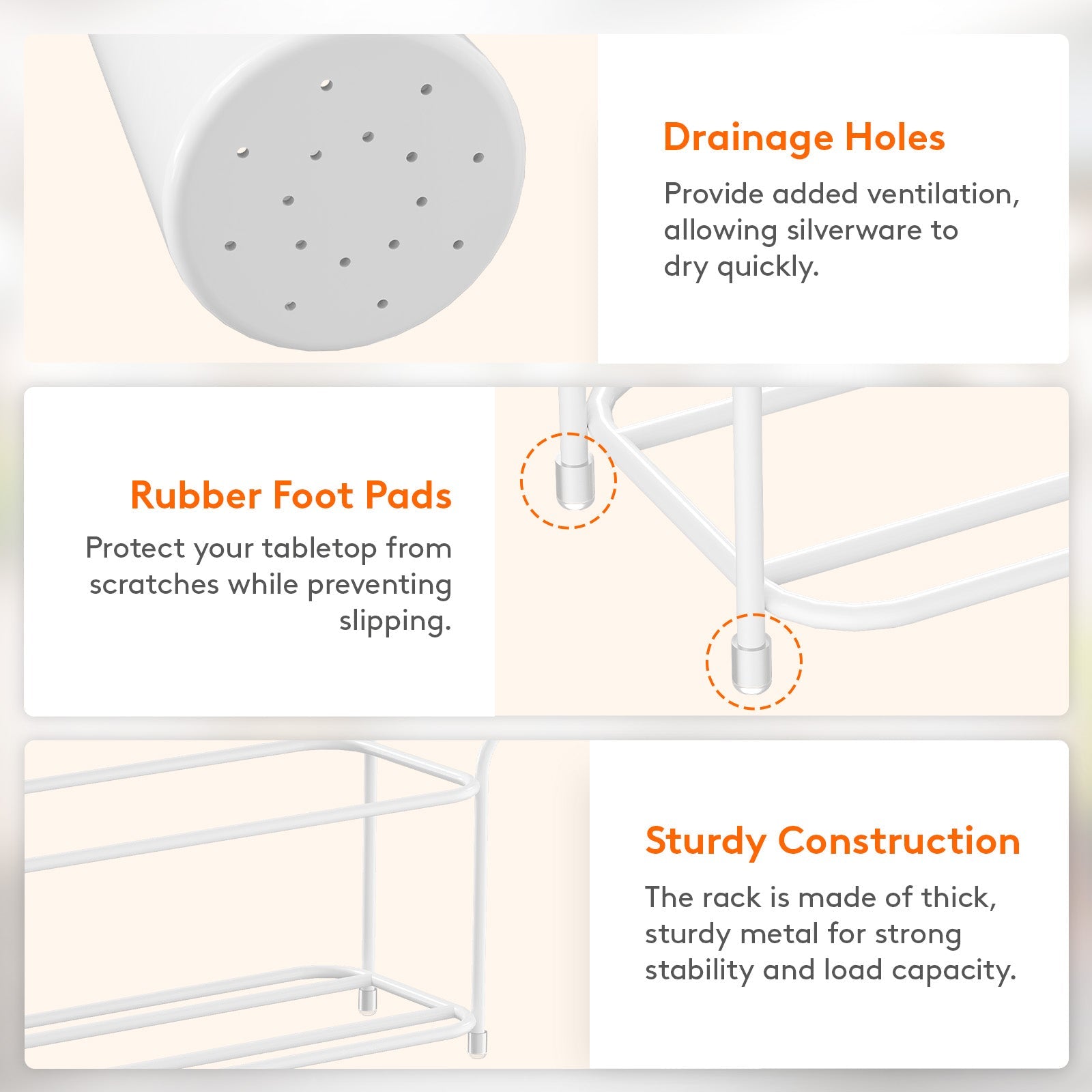 Lifewit Plastic Silverware Caddy with Metal Rack, Utensil Holder for Party, Cutlery Flatware Organizer for Kitchen Countertop, Forks Spoons Knives Storage for Picnic Camping Outdoor Buffet, White