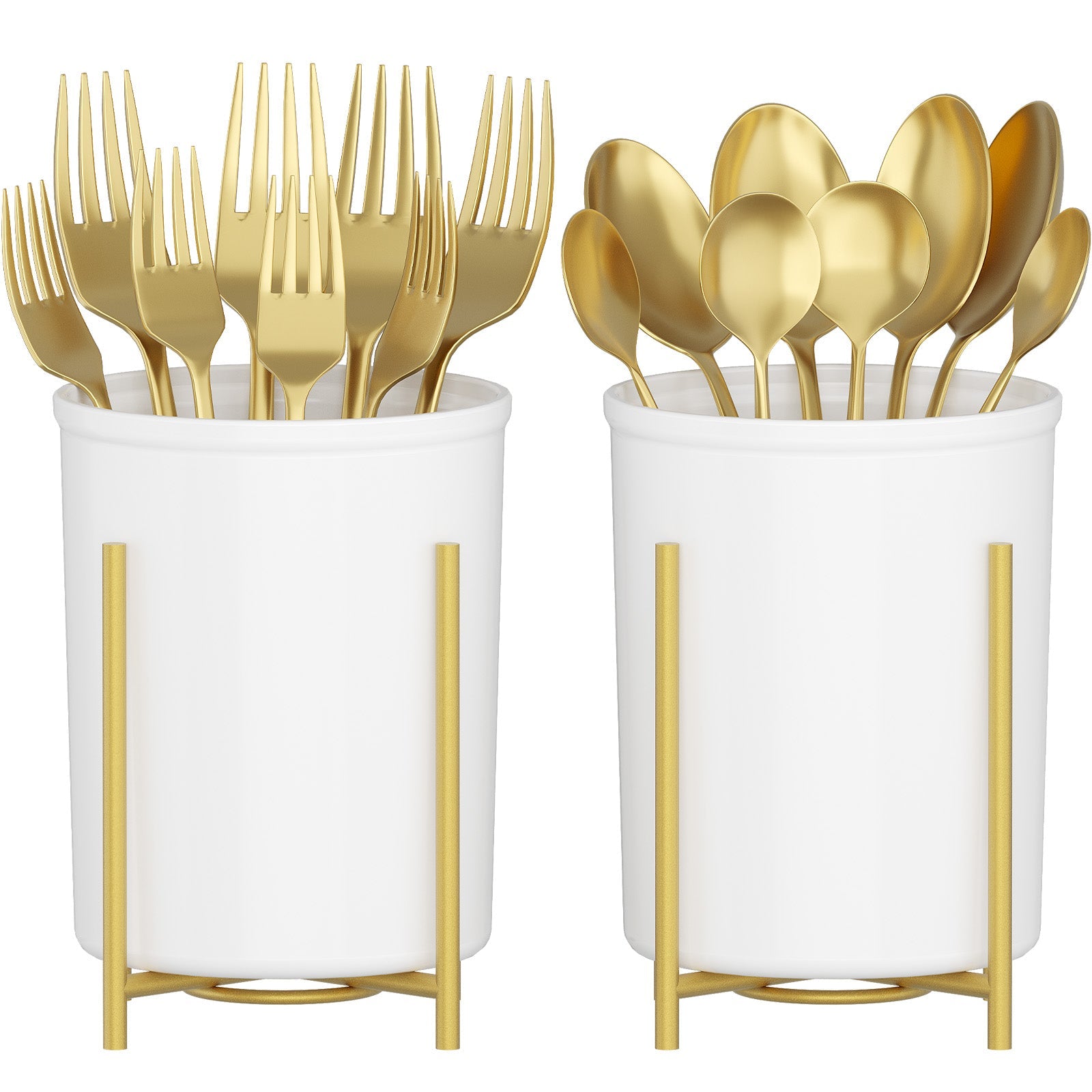 Lifewit 2-pack Plastic Silverware Holder for Kitchen Countertop, Cutlery Flatware Caddy with Metal Brackets, Utensil Spoon Fork knives Organizer for Party Picnic, Gold