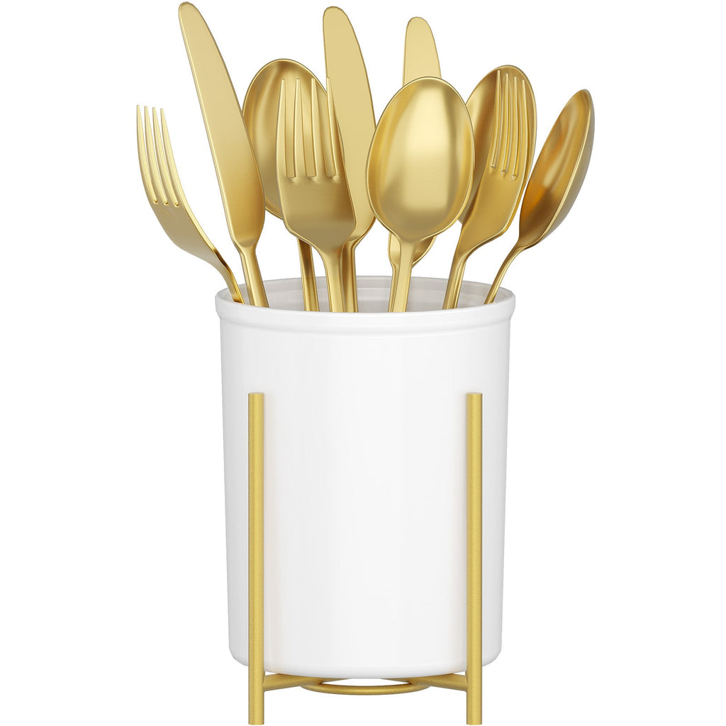 Lifewit 2-pack Plastic Silverware Holder for Kitchen Countertop, Cutlery Flatware Caddy with Metal Brackets, Utensil Spoon Fork knives Organizer for Party Picnic, Gold