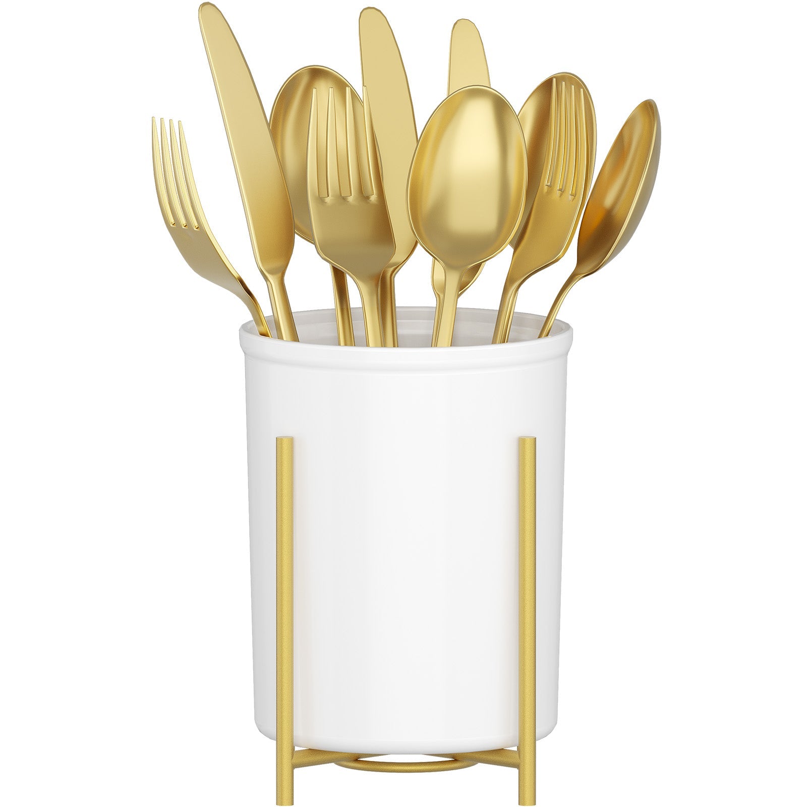 Lifewit 2-pack Plastic Silverware Holder for Kitchen Countertop, Cutlery Flatware Caddy with Metal Brackets, Utensil Spoon Fork knives Organizer for Party Picnic, Gold