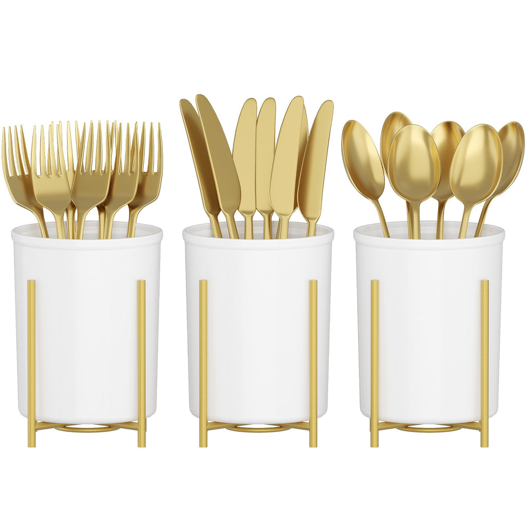 Lifewit 2-pack Plastic Silverware Holder for Kitchen Countertop, Cutlery Flatware Caddy with Metal Brackets, Utensil Spoon Fork knives Organizer for Party Picnic, Gold