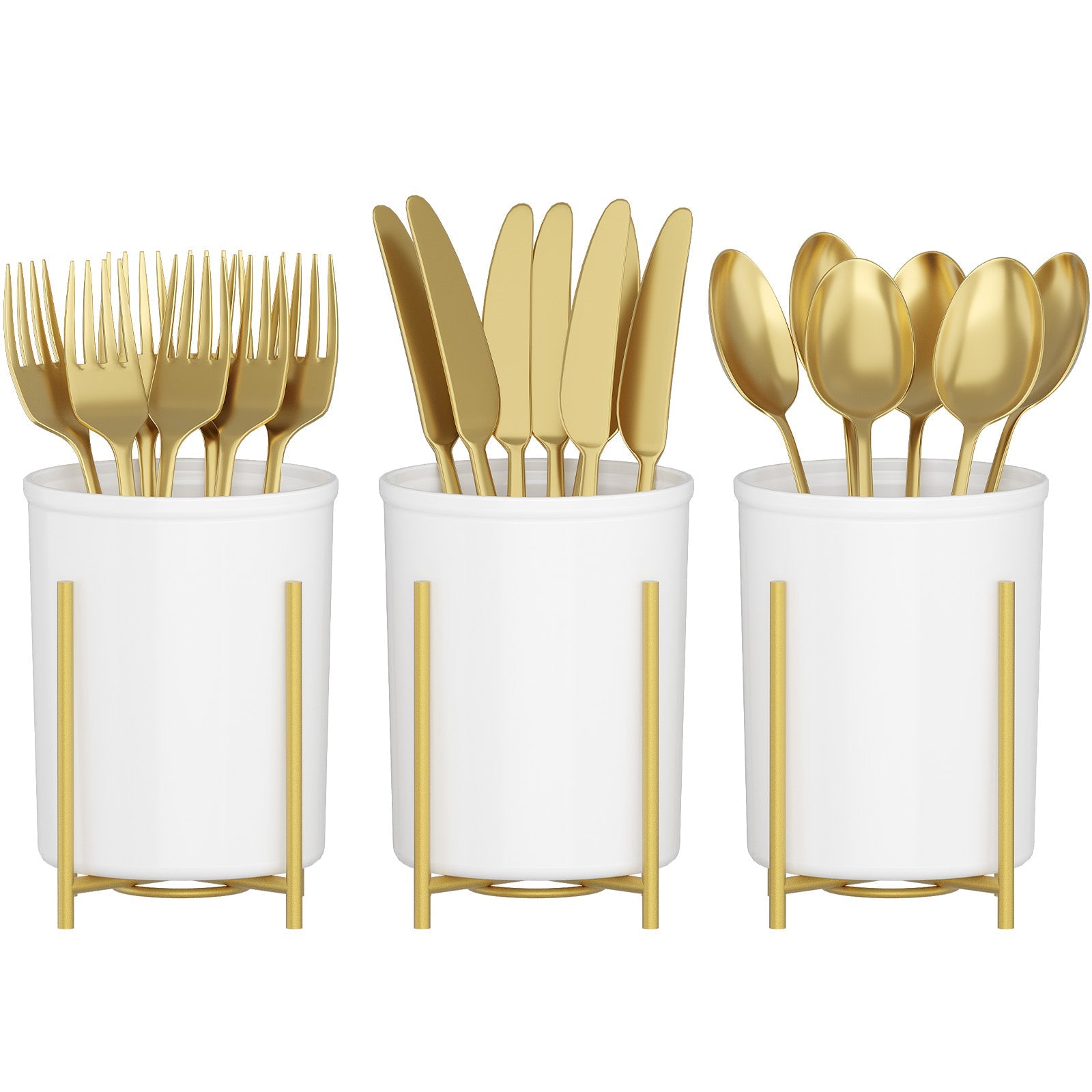 Lifewit 2-pack Plastic Silverware Holder for Kitchen Countertop, Cutlery Flatware Caddy with Metal Brackets, Utensil Spoon Fork knives Organizer for Party Picnic, Gold