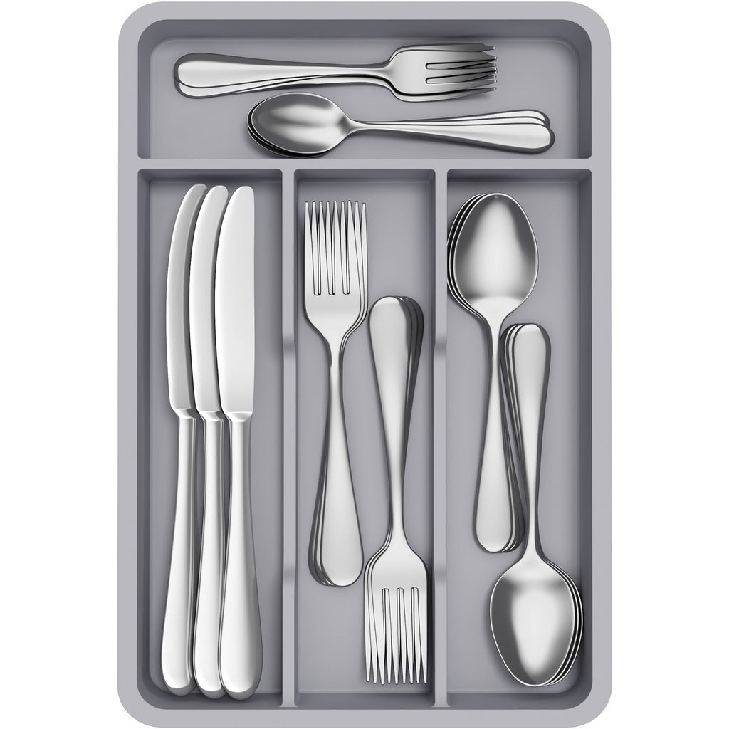 Lifewit Silverware Tray, Cutlery Drawer Organizer Storage for Kitchen, Plastic Flatware Utensil Holder Divider for Spoons Forks Knives Tableware, 4 Compartment, Black