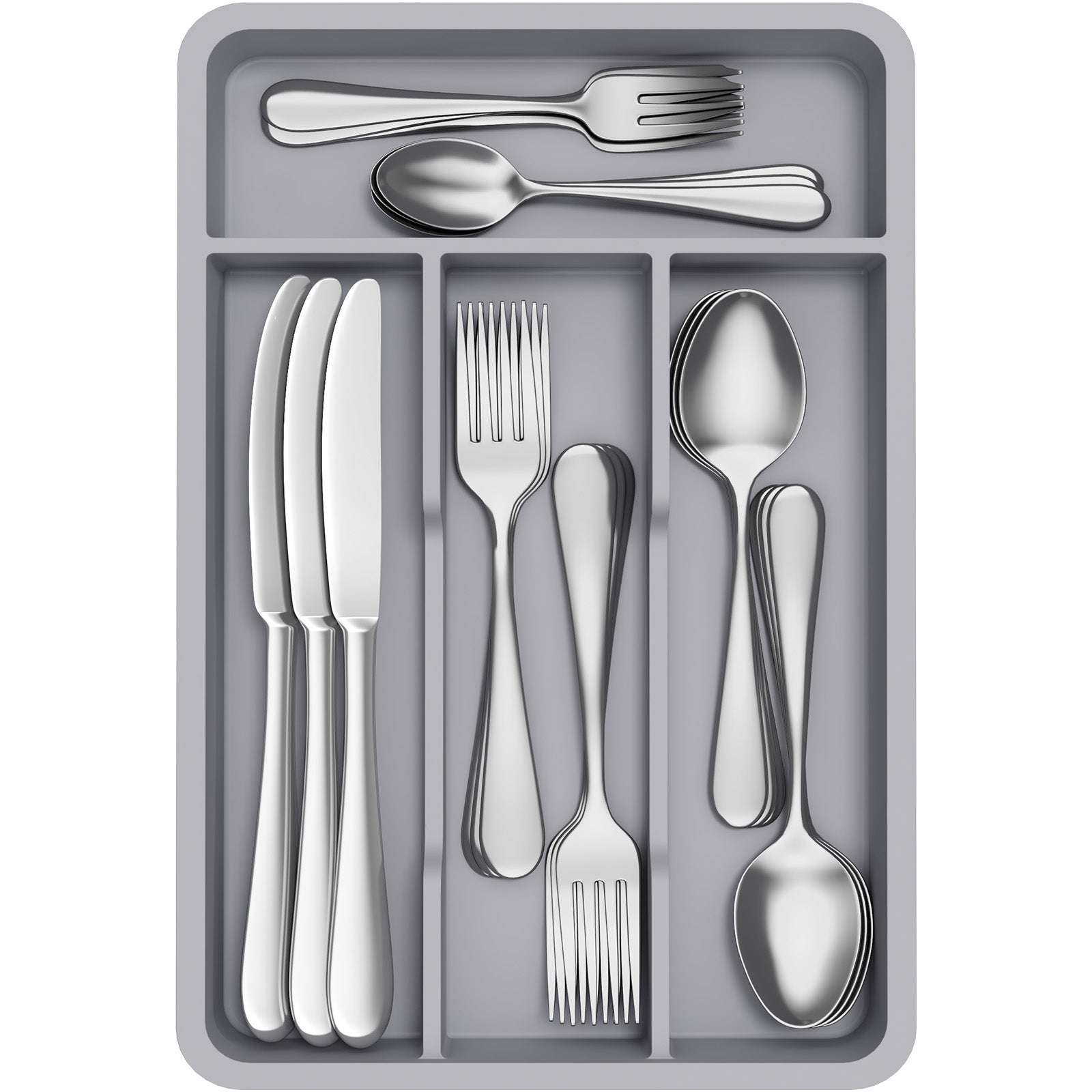 Lifewit Silverware Tray, Cutlery Drawer Organizer Storage for Kitchen, Plastic Flatware Utensil Holder Divider for Spoons Forks Knives Tableware, 4 Compartment, Black