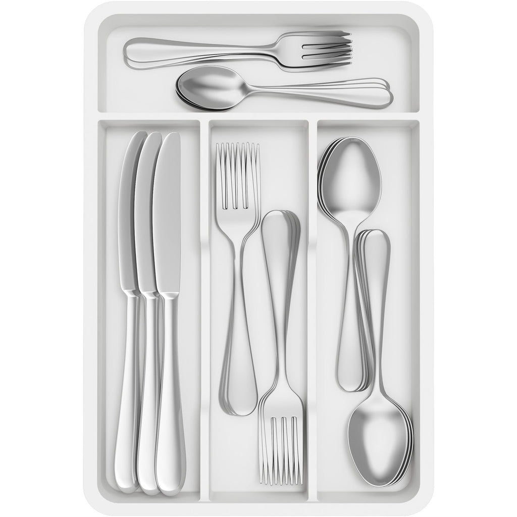 Lifewit Silverware Tray, Cutlery Drawer Organizer Storage for Kitchen, Plastic Flatware Utensil Holder Divider for Spoons Forks Knives Tableware, 4 Compartment, Black