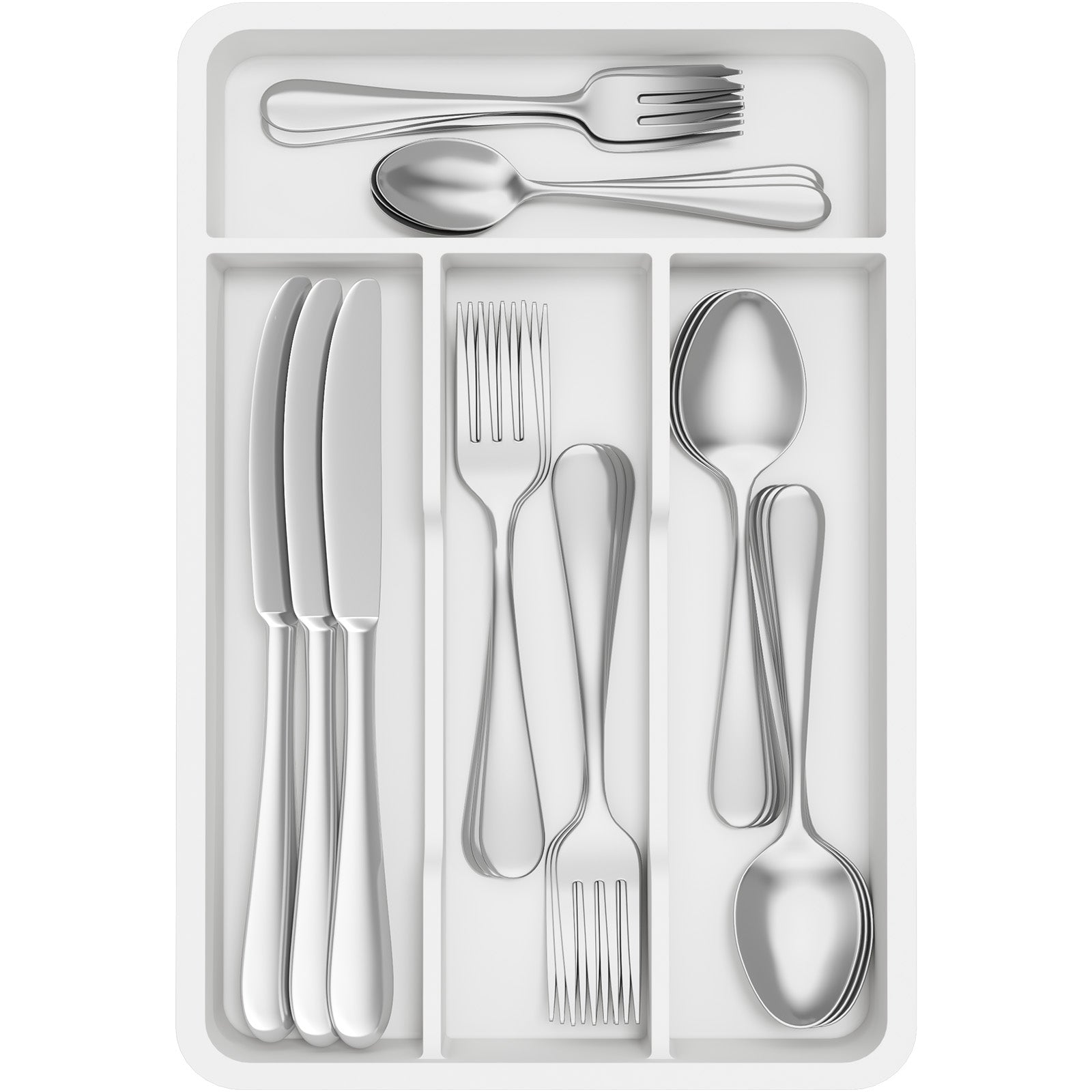 Lifewit Silverware Tray, Cutlery Drawer Organizer Storage for Kitchen, Plastic Flatware Utensil Holder Divider for Spoons Forks Knives Tableware, 4 Compartment, Black