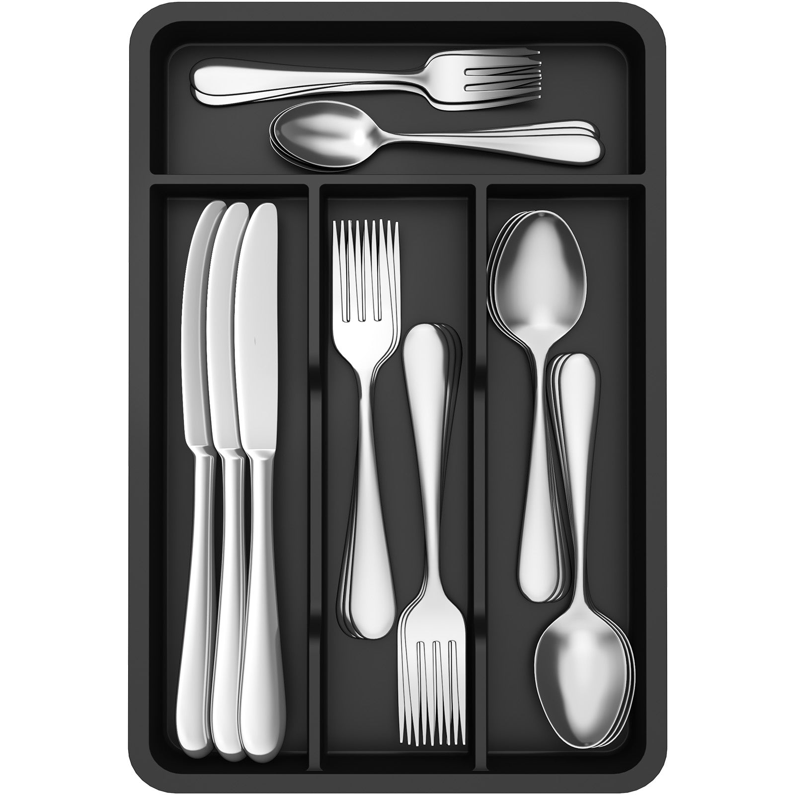 Lifewit Silverware Tray, Cutlery Drawer Organizer Storage for Kitchen, Plastic Flatware Utensil Holder Divider for Spoons Forks Knives Tableware, 4 Compartment, Black