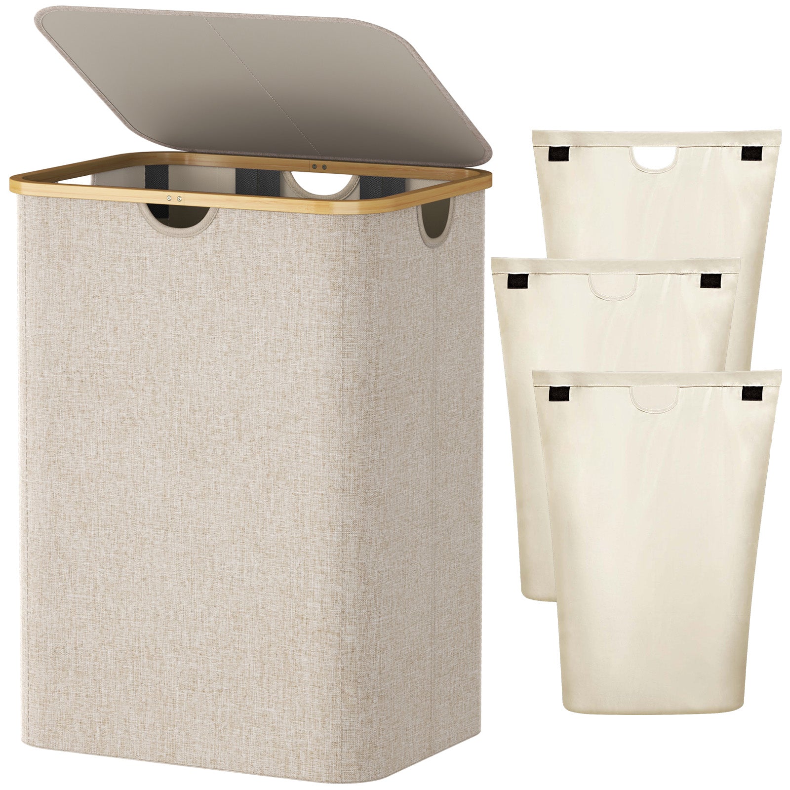 Lifewit 150L Laundry Basket with Lid 3 Section, Laundry Hamper with Handles, Removable Laundry Bags