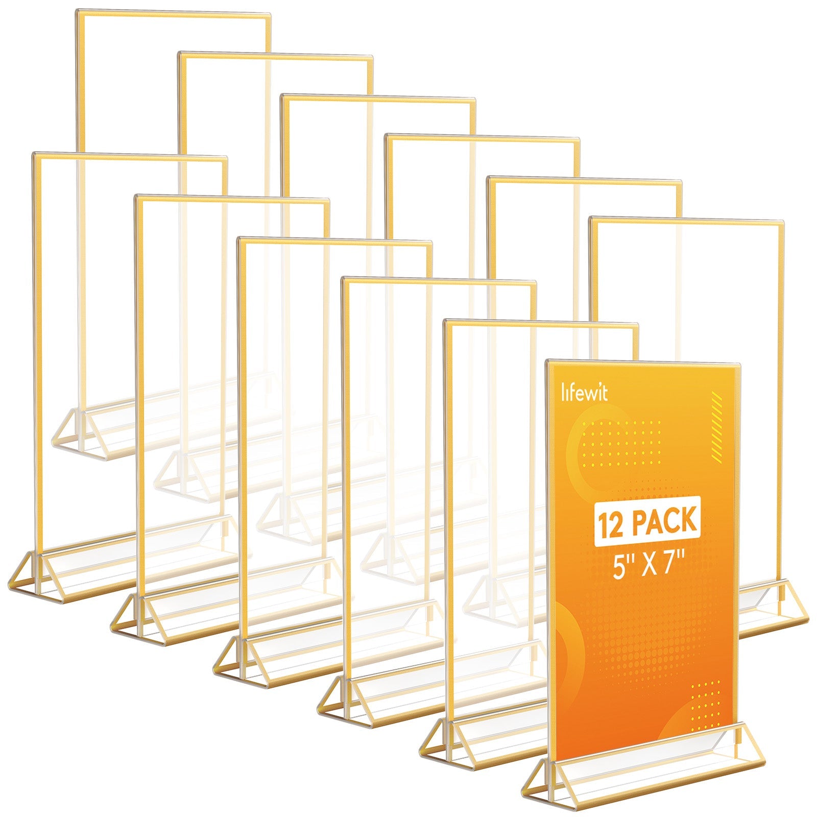 Lifewit 6 Pack Acrylic Sign Holder with Gold Borders, Plastic Menu Holders, Table Number Holders Picture Frames