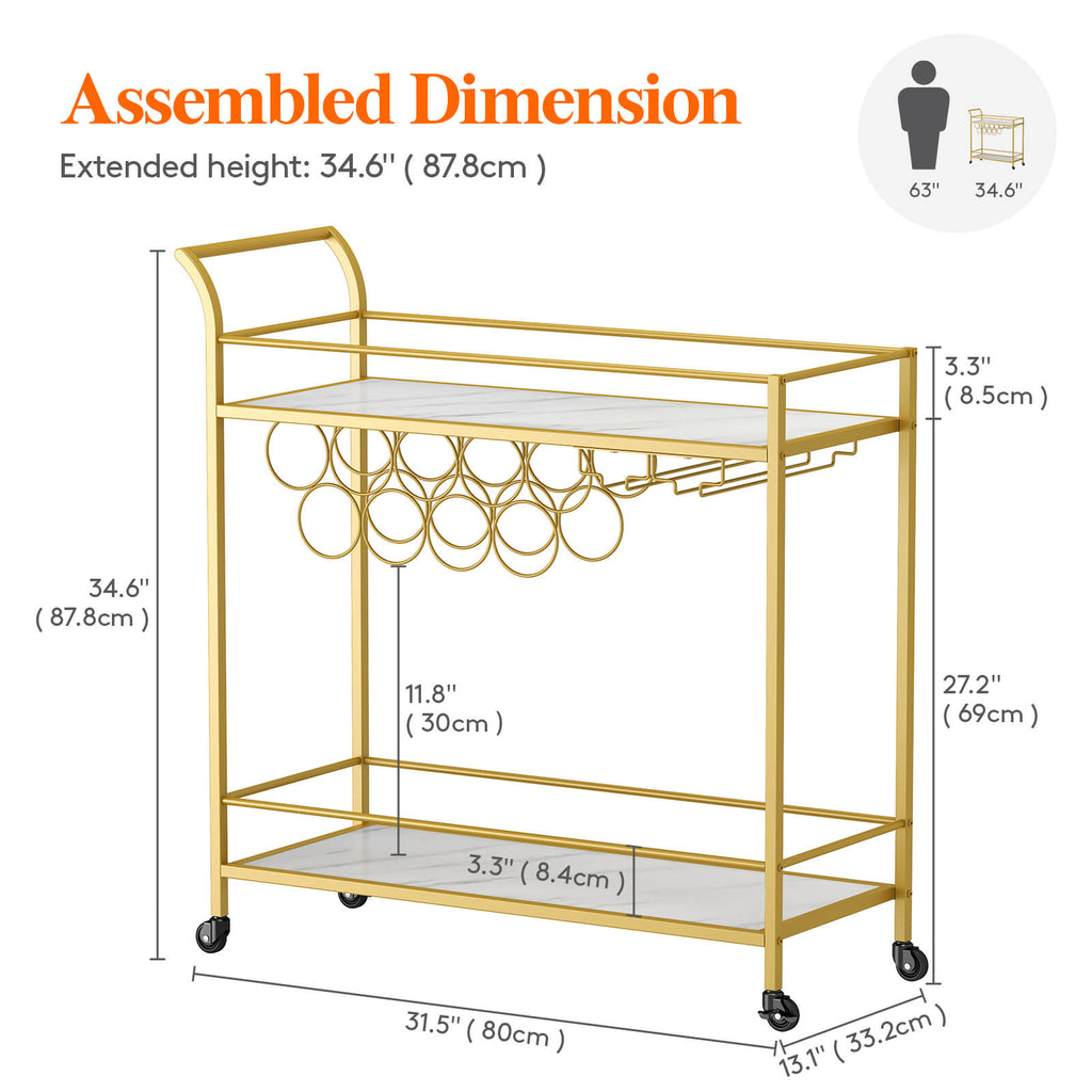 Lifewit Bar Cart with Wine Rack, Mini Bar Wine Beverage Serving Cart, Rolling Liquor Drink Cart, 2 Tier