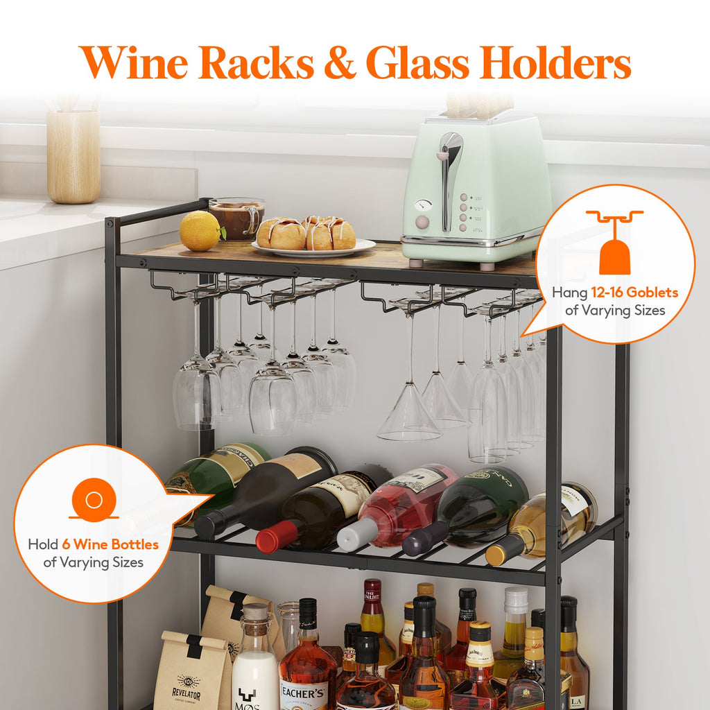 Lifewit 3 Tier Serving Home Bar with Lockable Wheels, Best Rustic Brown Wine Cart
