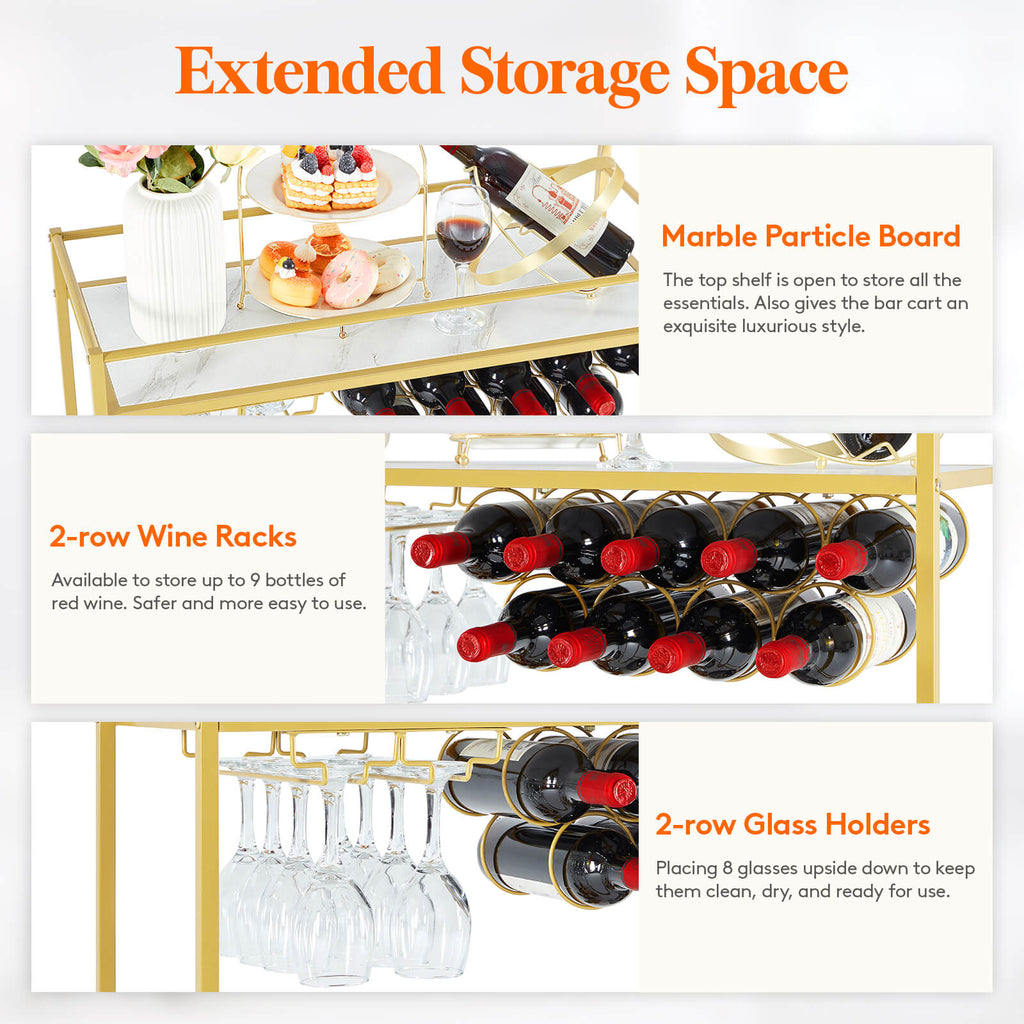 Lifewit Bar Cart with Wine Rack, Mini Bar Wine Beverage Serving Cart, Rolling Liquor Drink Cart, 2 Tier