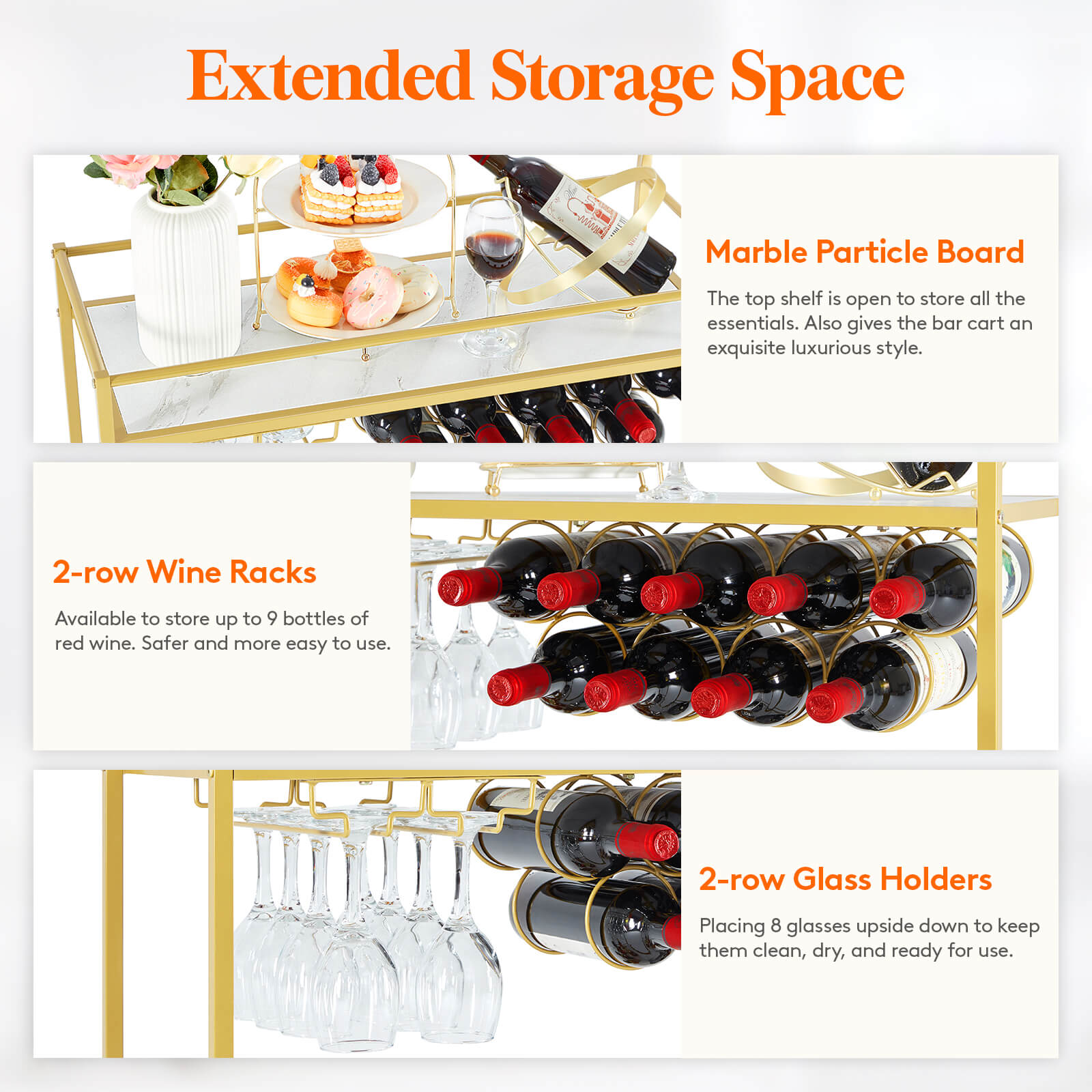 Lifewit Bar Cart with Wine Rack, Mini Bar Wine Beverage Serving Cart, Rolling Liquor Drink Cart, 2 Tier