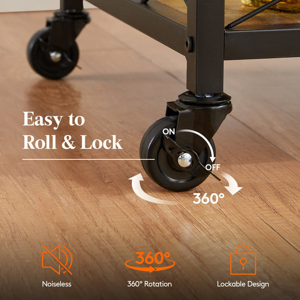 Lifewit 3 Tier Bar Cart with Wine Rack, Mini Bar Wine Beverage Serving Cart, Rolling Liquor Drink Cart