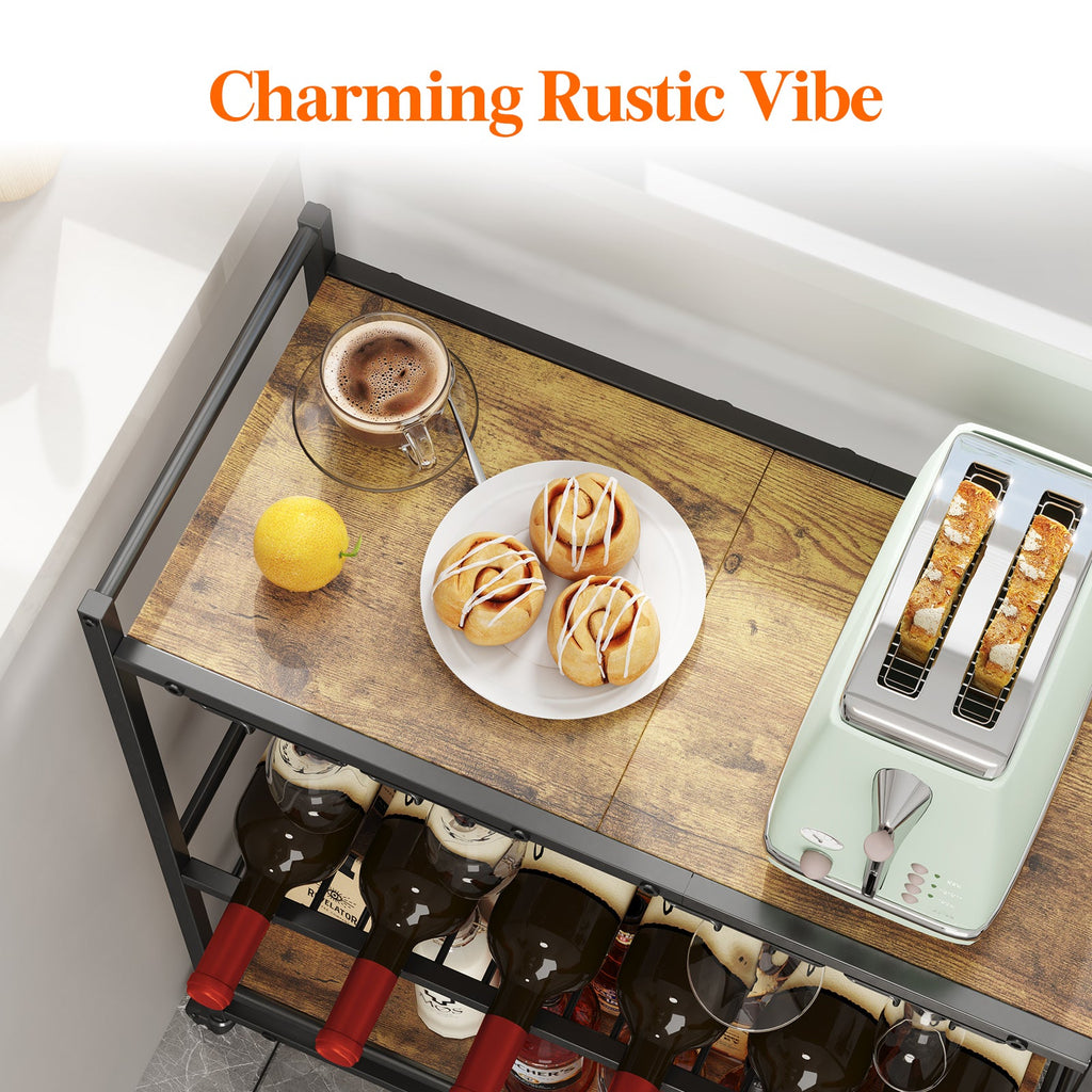 Lifewit 3 Tier Serving Home Bar with Lockable Wheels, Best Rustic Brown Wine Cart