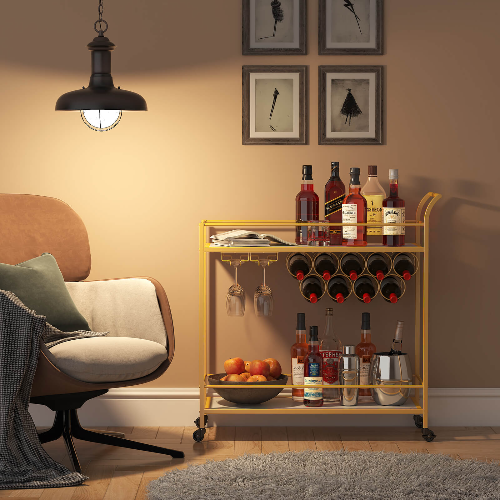 Lifewit Bar Cart with Wine Rack, Mini Bar Wine Beverage Serving Cart, Rolling Liquor Drink Cart, 2 Tier