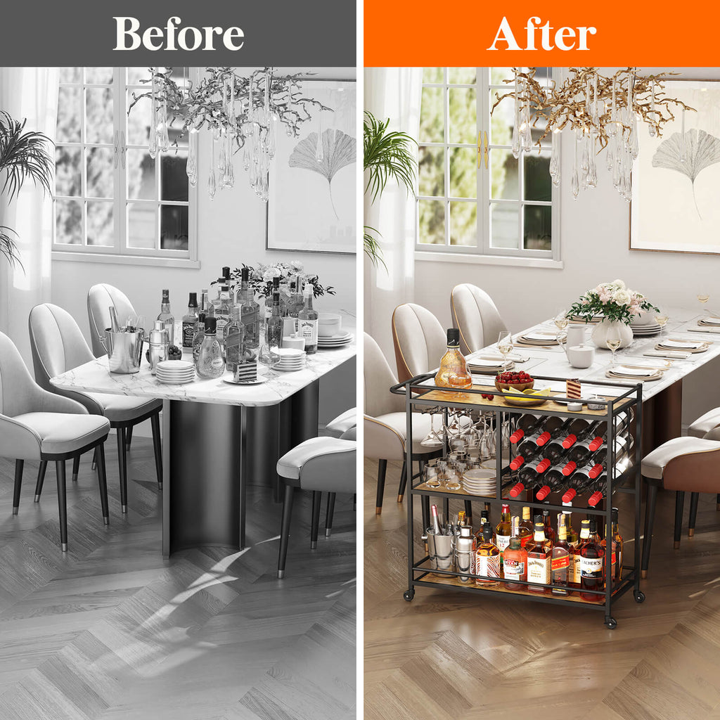 Lifewit 3 Tier Bar Cart with Wine Rack, Mini Bar Wine Beverage Serving Cart