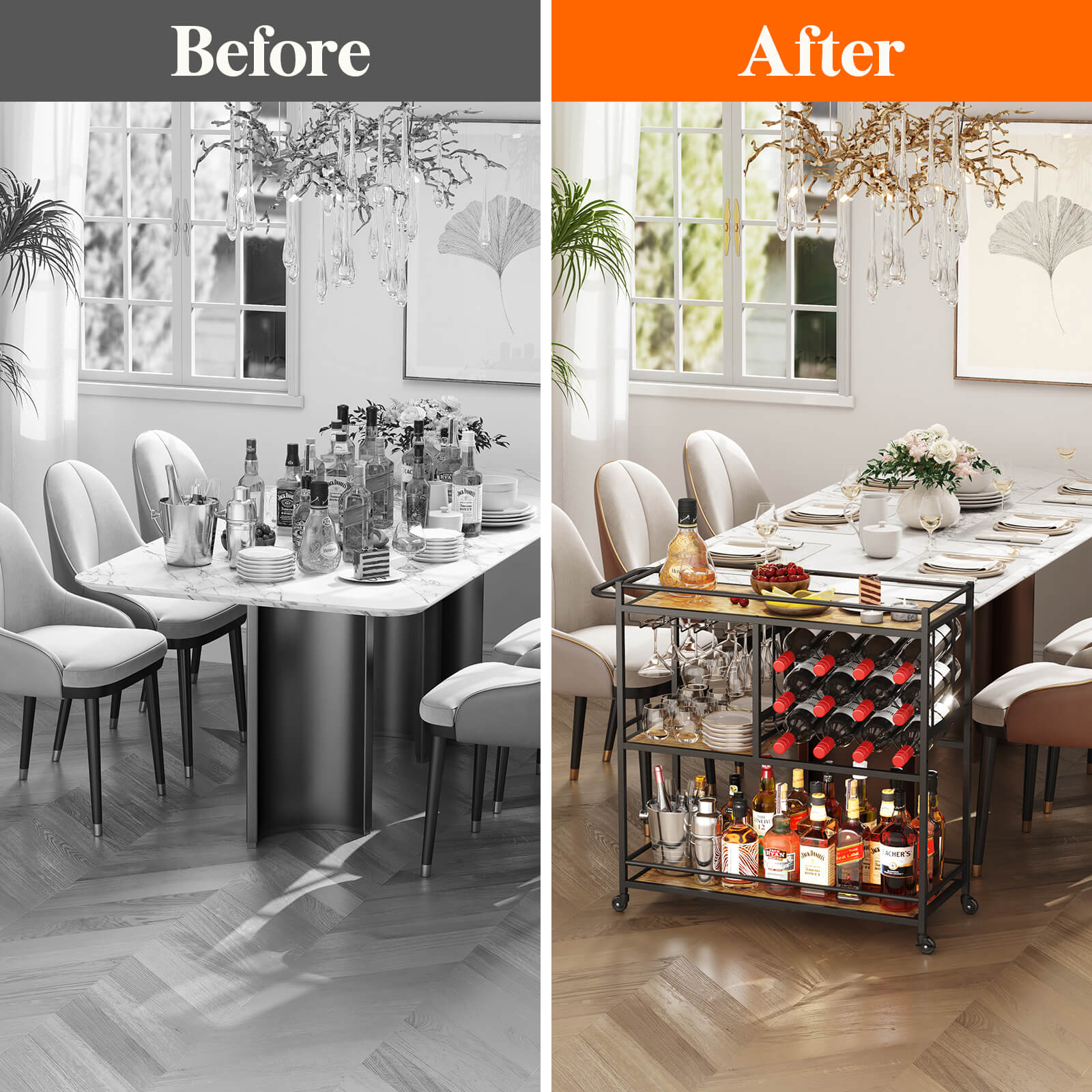 Lifewit 3 Tier Bar Cart with Wine Rack, Mini Bar Wine Beverage Serving Cart