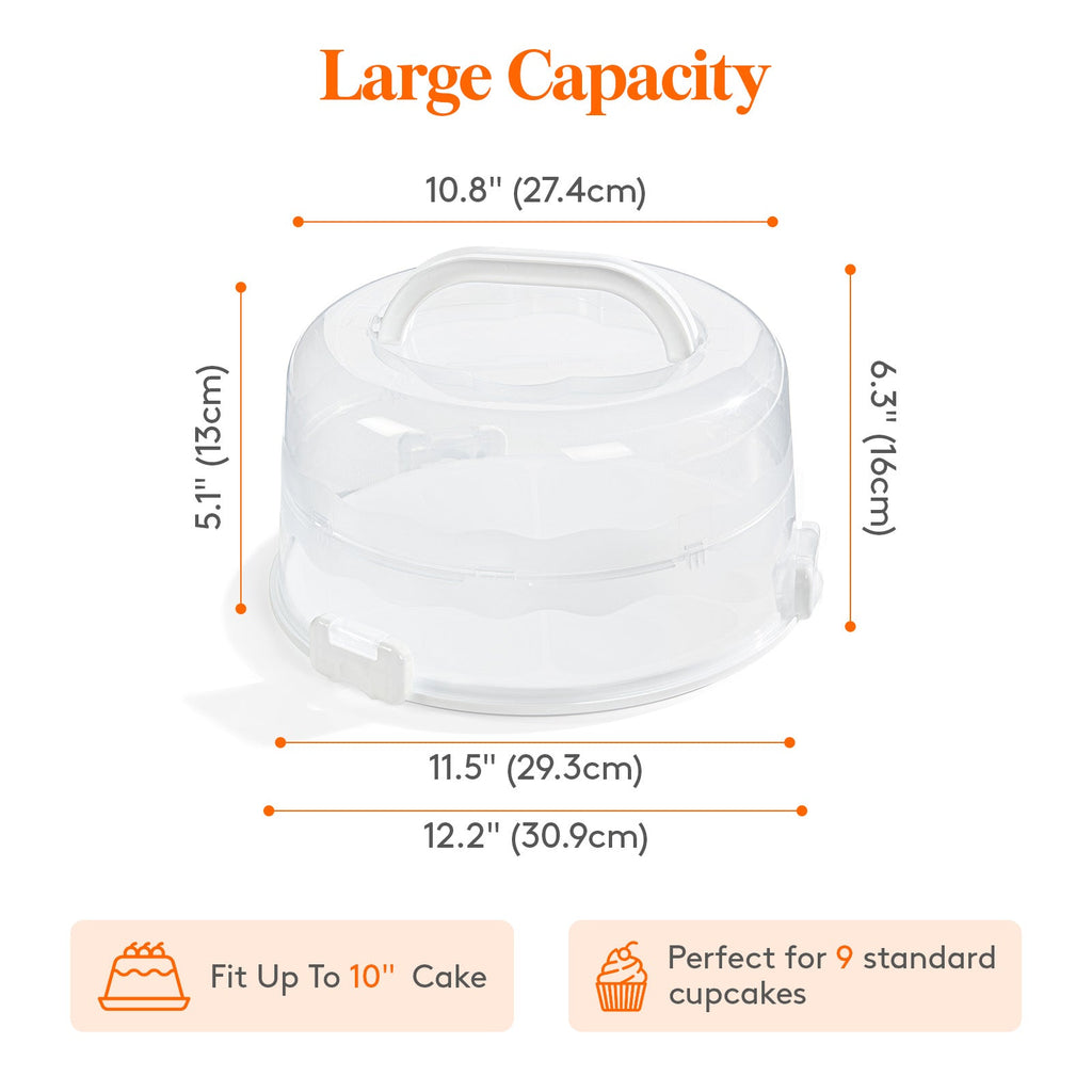 Lifewit Cake Carrier with Lid and Handle, Two Sided Cupcake Carrier Holder, White