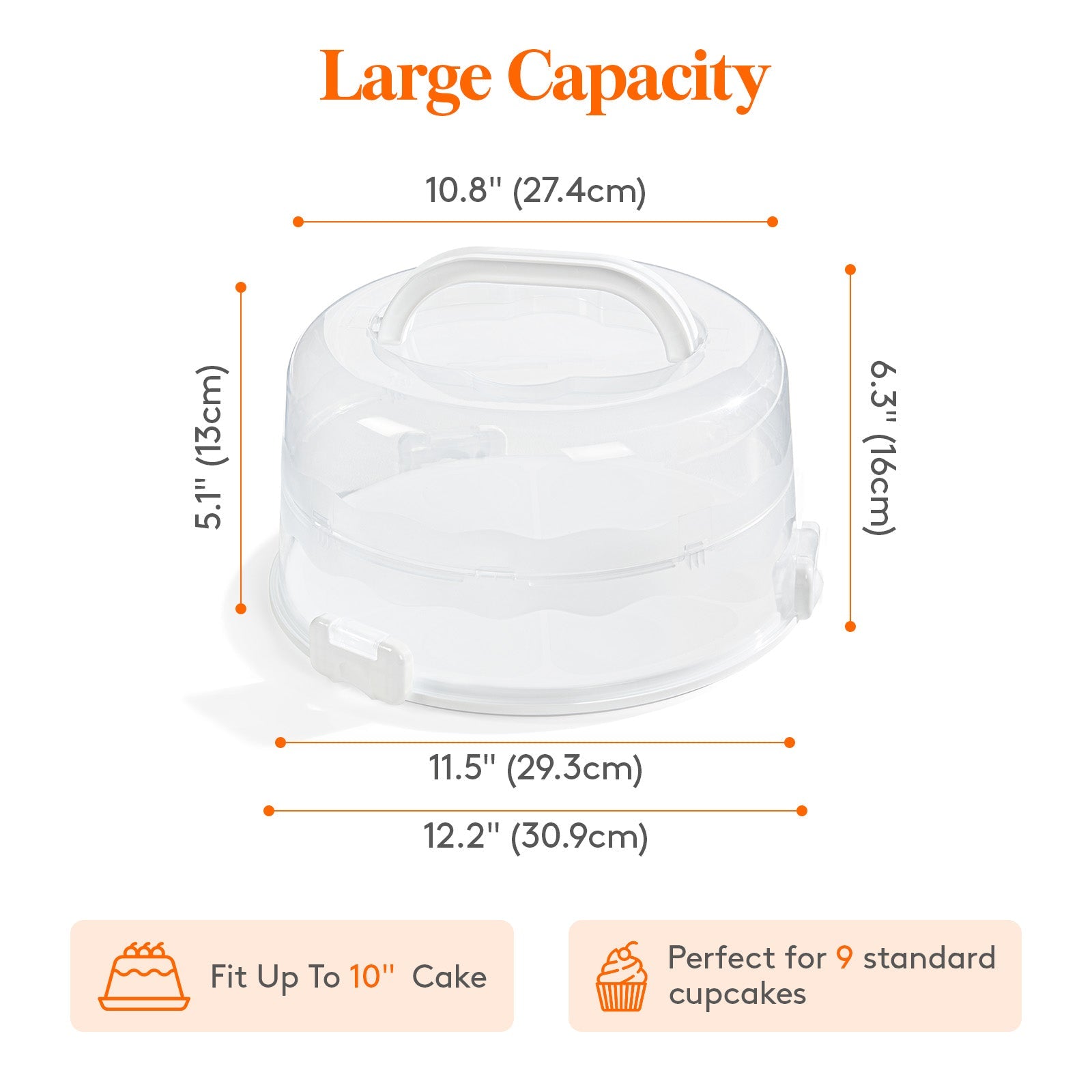 Lifewit Cake Carrier with Lid and Handle, Two Sided Cupcake Carrier Holder, White