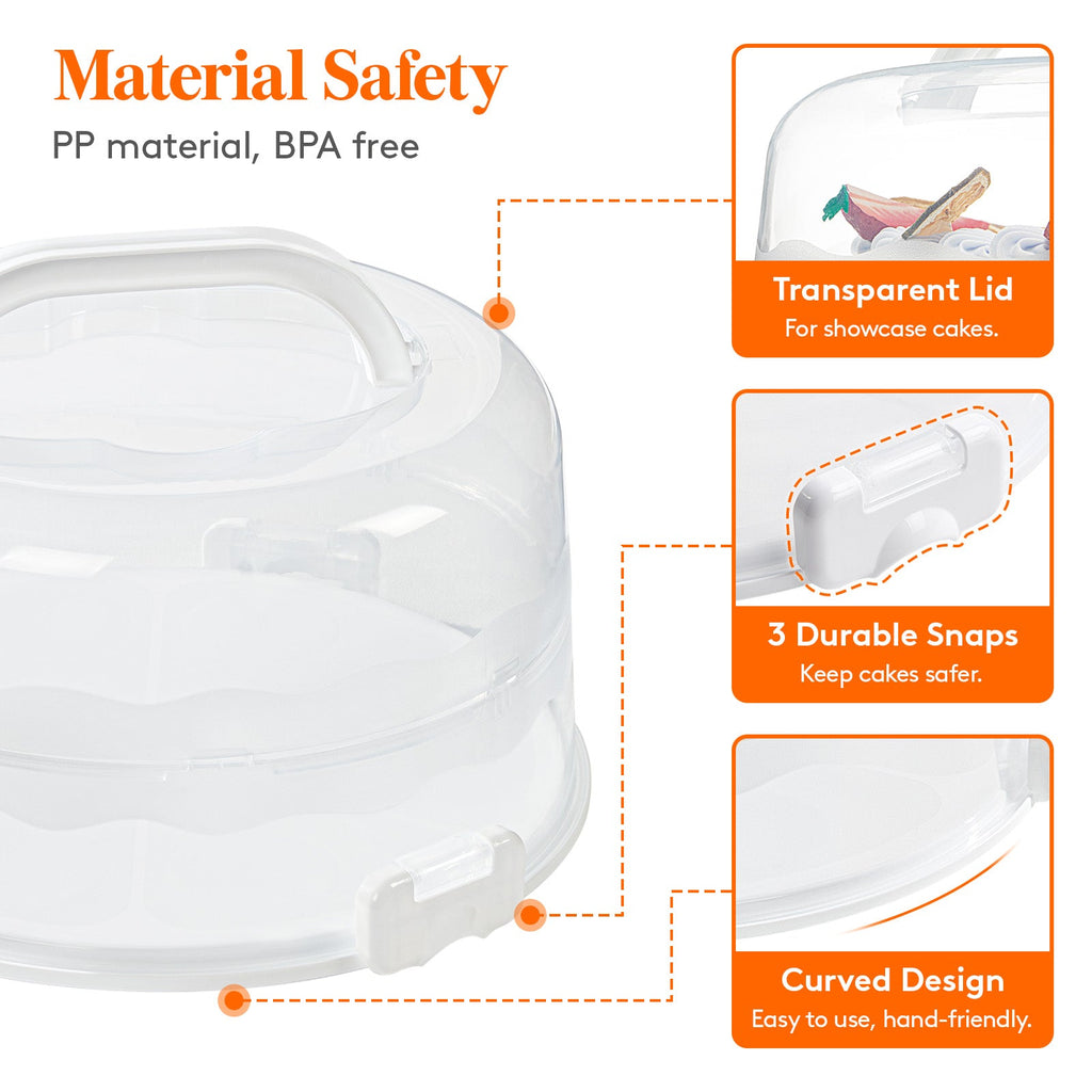 Lifewit Cake Carrier with Lid and Handle, Two Sided Cupcake Carrier Holder, White