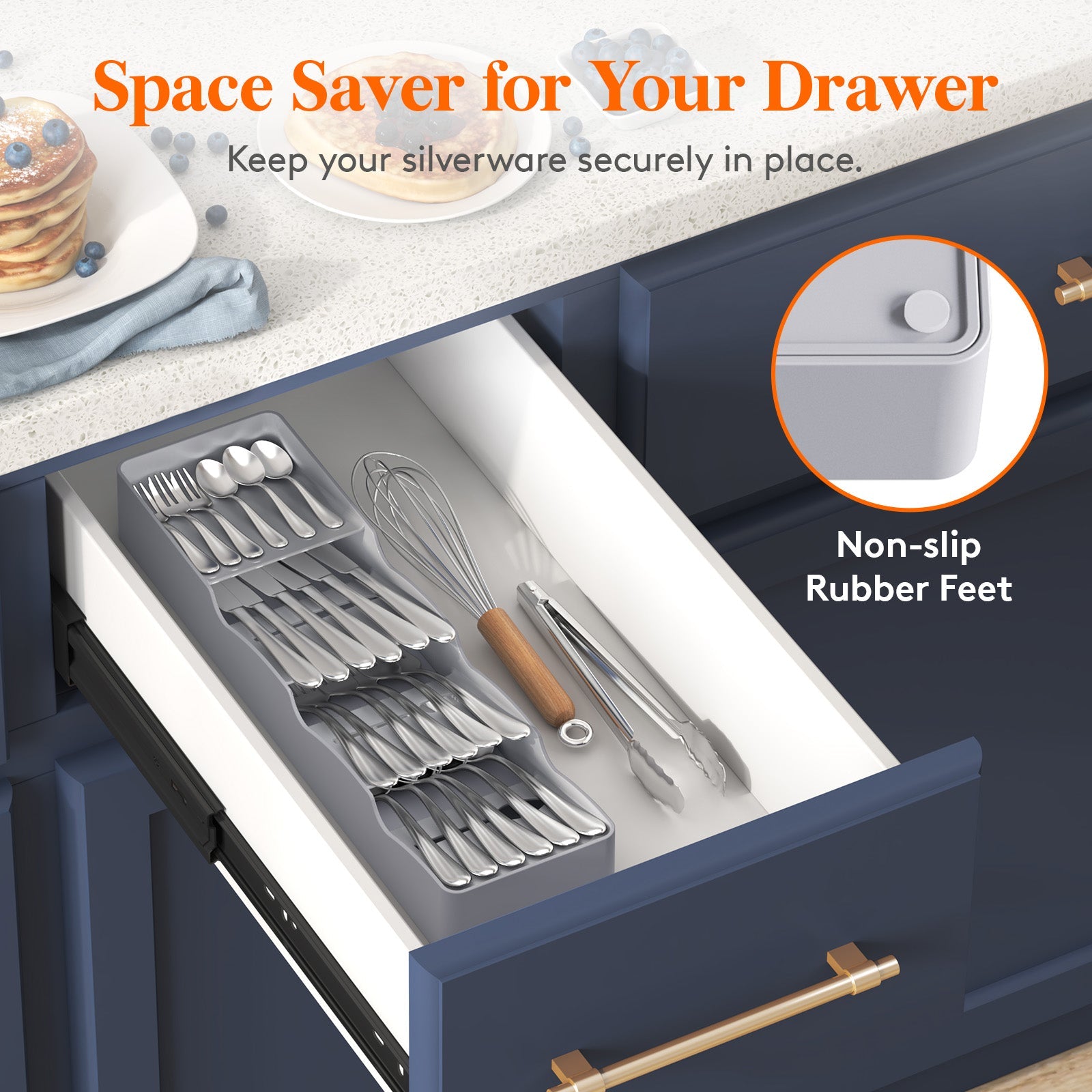 Lifewit Compact Flatware Drawer Organizer, Narrow Silverware Tray for Kitchen Drawers