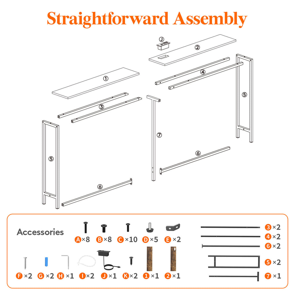 Lifewit Long Narrow Sofa Console Table with Outlets for Living Room, Entryway, Hallway