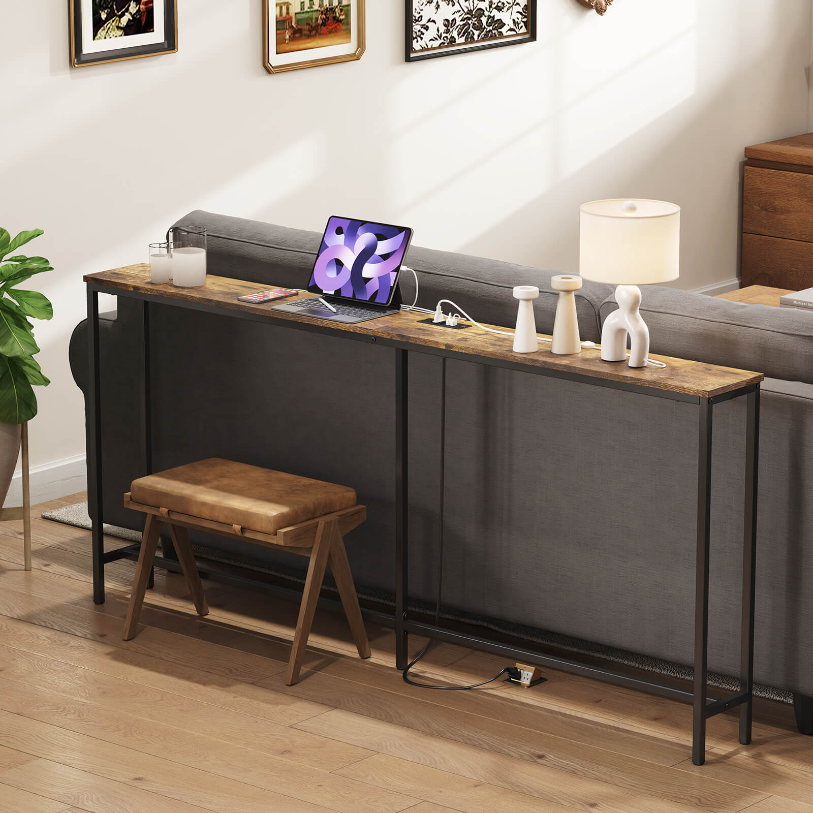 Lifewit Long Narrow Sofa Console Table with Outlets for Living Room, Entryway, Hallway