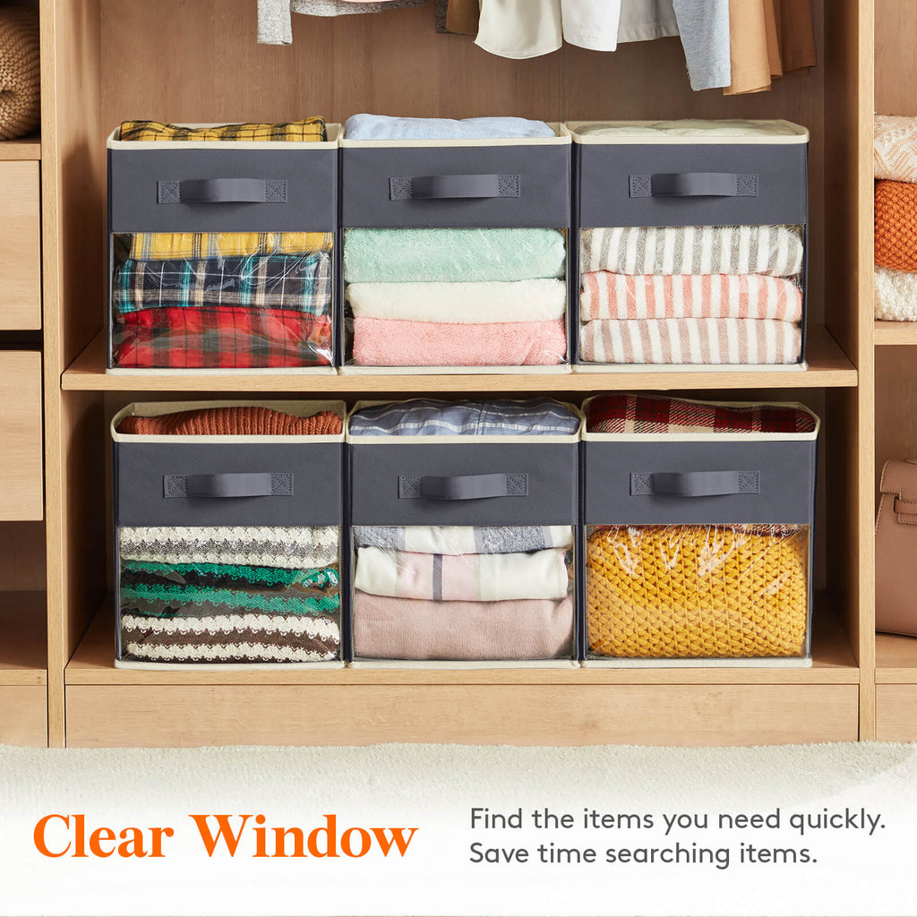Lifewit Collapsible Cube Storage Boxes, Clothes Organiser with Clear Window, Set of 6