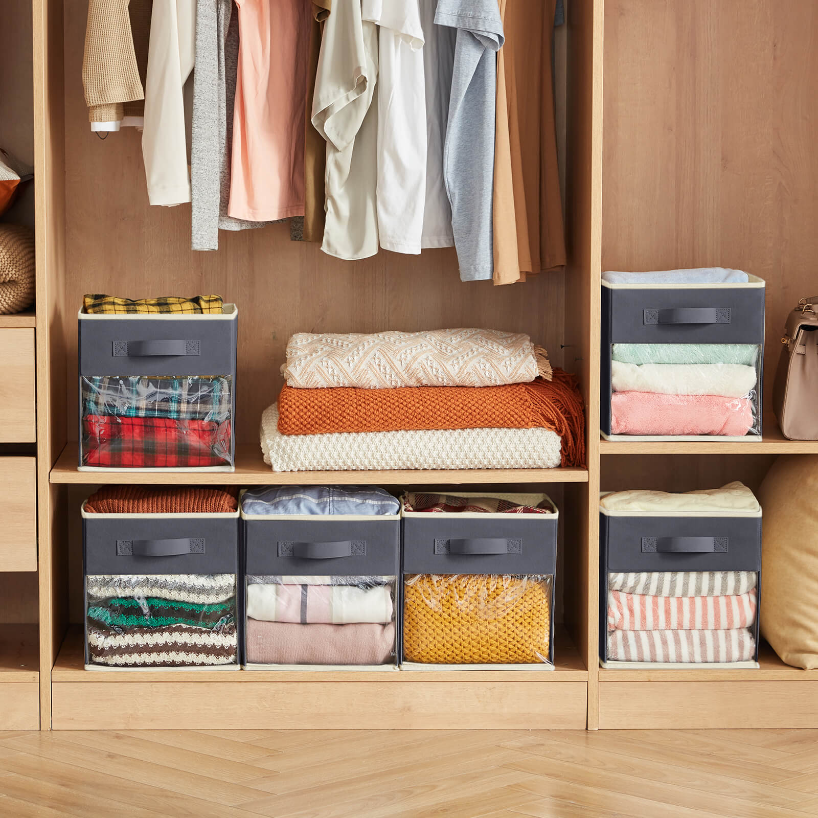 Lifewit Collapsible Cube Storage Boxes, Clothes Organiser with Clear Window, Set of 6