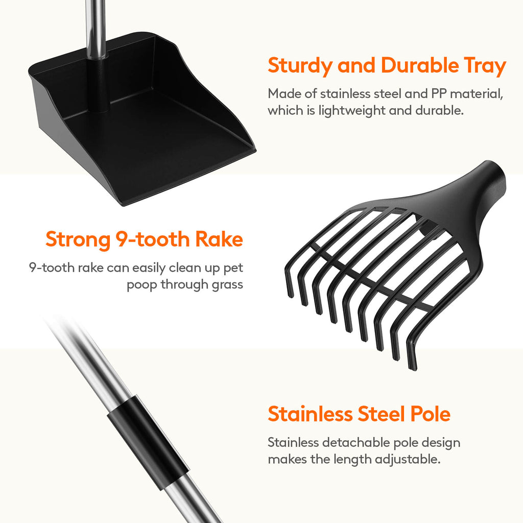 Lifewit Dog Poop Scooper, Long Handle Leaf Rake & Tray for Garden, Yard, Lawn