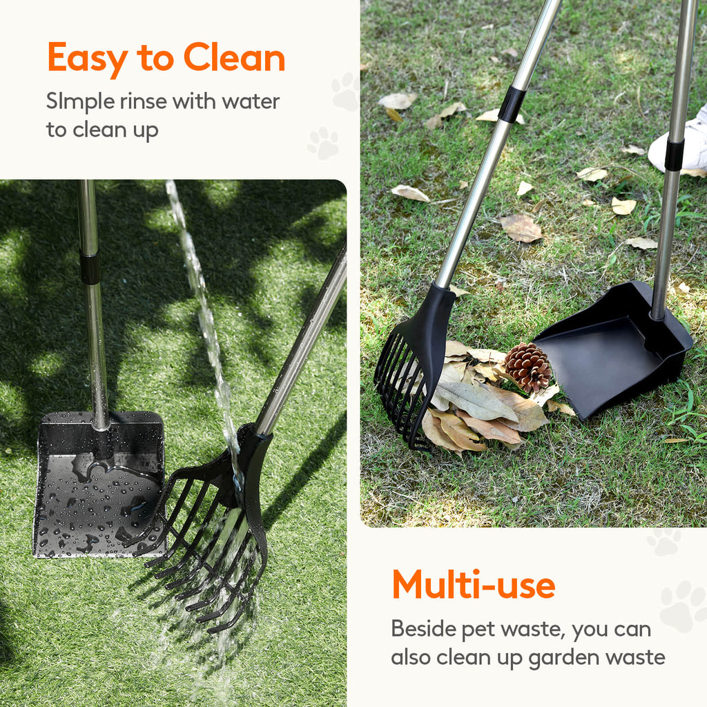 Lifewit Dog Poop Scooper, Long Handle Leaf Rake & Tray for Garden, Yard, Lawn