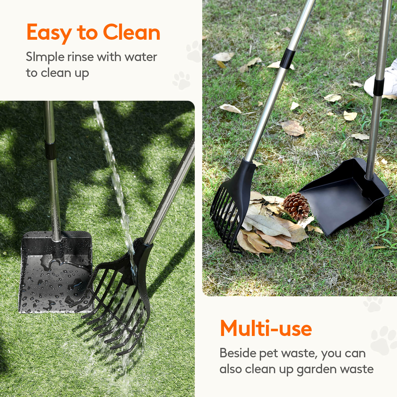 Lifewit Dog Poop Scooper, Long Handle Leaf Rake & Tray for Garden, Yard, Lawn