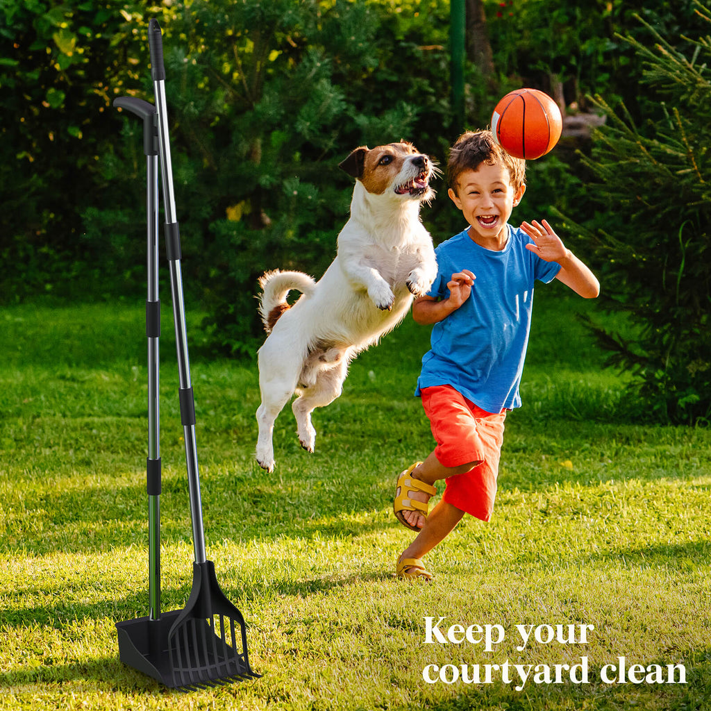 Lifewit Dog Poop Scooper, Long Handle Leaf Rake & Tray for Garden, Yard, Lawn