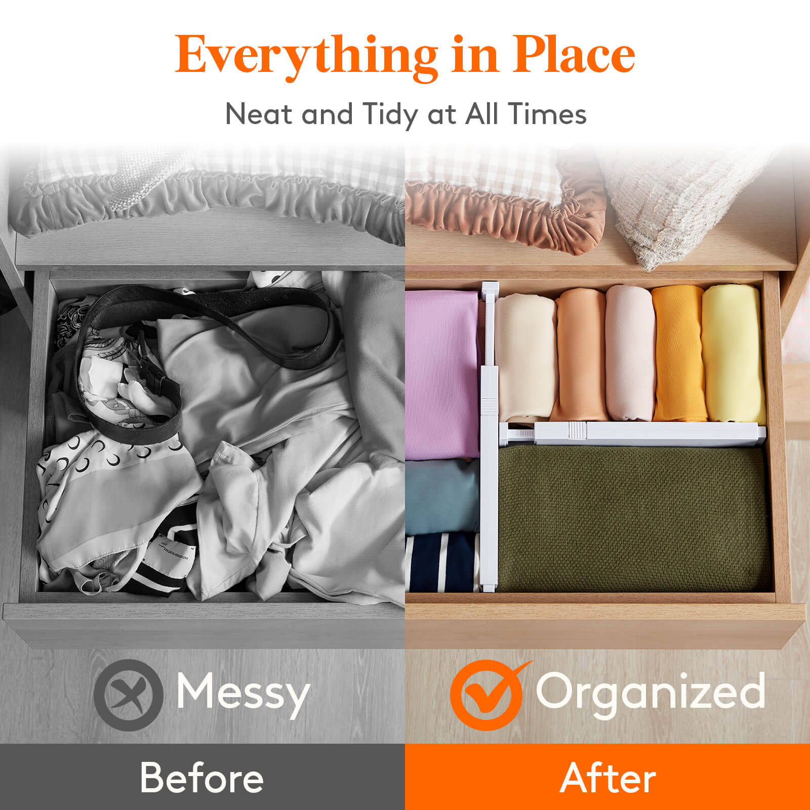 Lifewit Drawer Dividers for Clothes, Plastic Drawer Organizer for Kitchen/Desk/Closet/Silverware