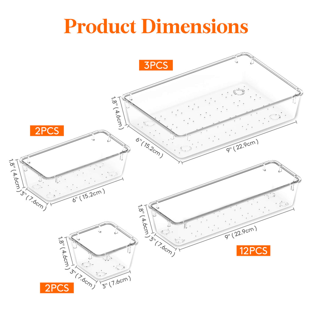 Lifewit 19 PCS Plastic Drawer Organizer for Desk, Makeup, Jewelry, Kitchen, Bathroom