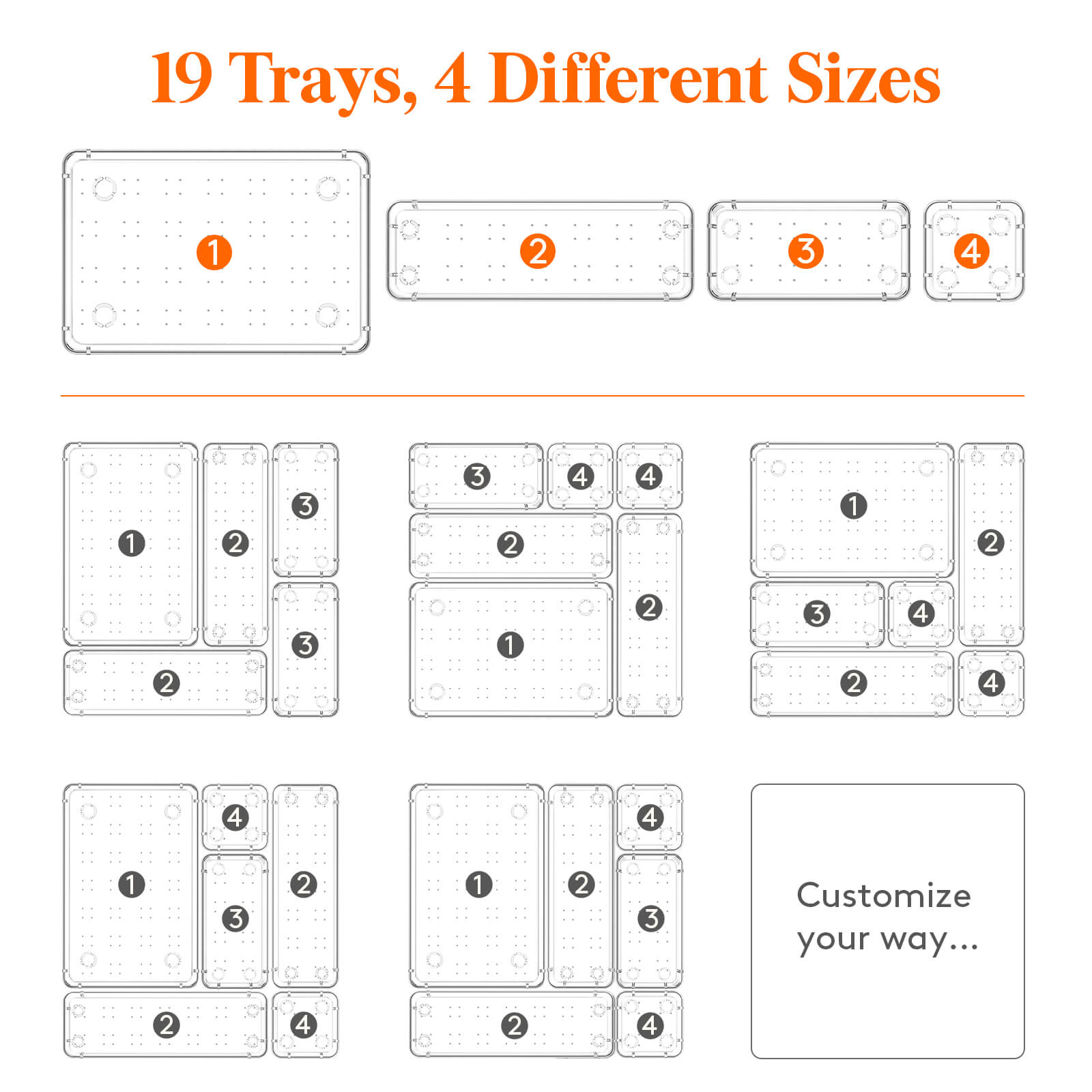 Lifewit 19 PCS Plastic Drawer Organizer for Desk, Makeup, Jewelry, Kitchen, Bathroom
