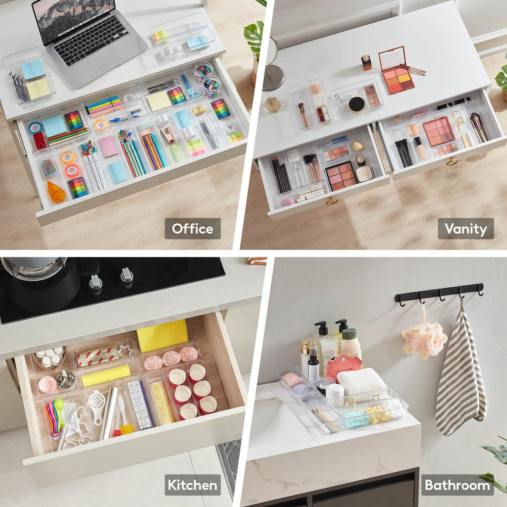 Lifewit 17 PCS Plastic Drawer Organizer for Desk, Makeup, Jewelry, Kitchen, Bathroom