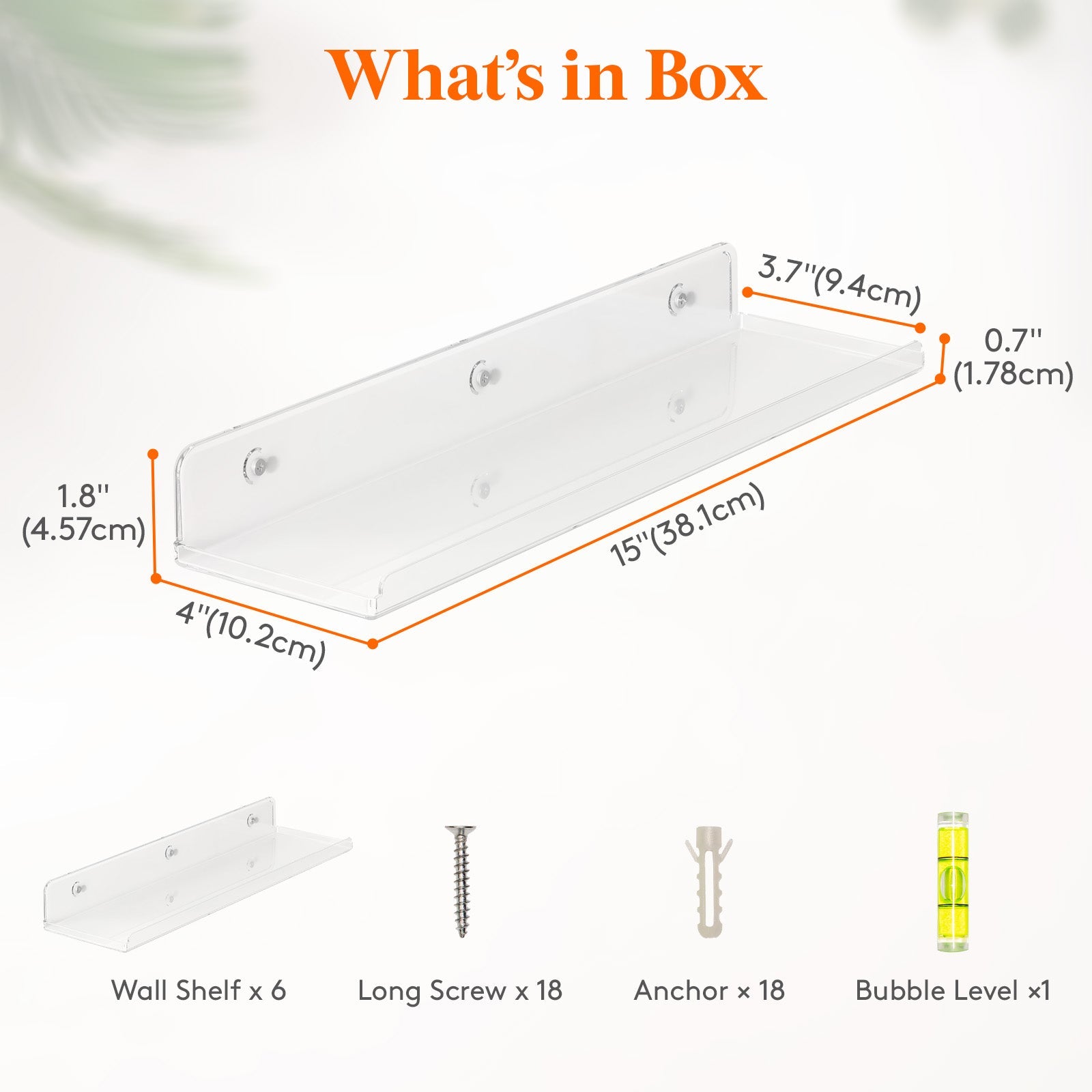 Lifewit Floating Shelves for Wall, 6 Pack 15" Clear Acrylic Shelf Room Decor