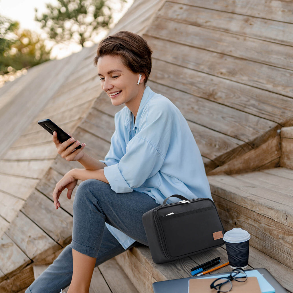 Lifewit Insulated Lunch Box with Ice Pack, Freezable Soft Lunch Cooler Bag, Black/Pink/Blue