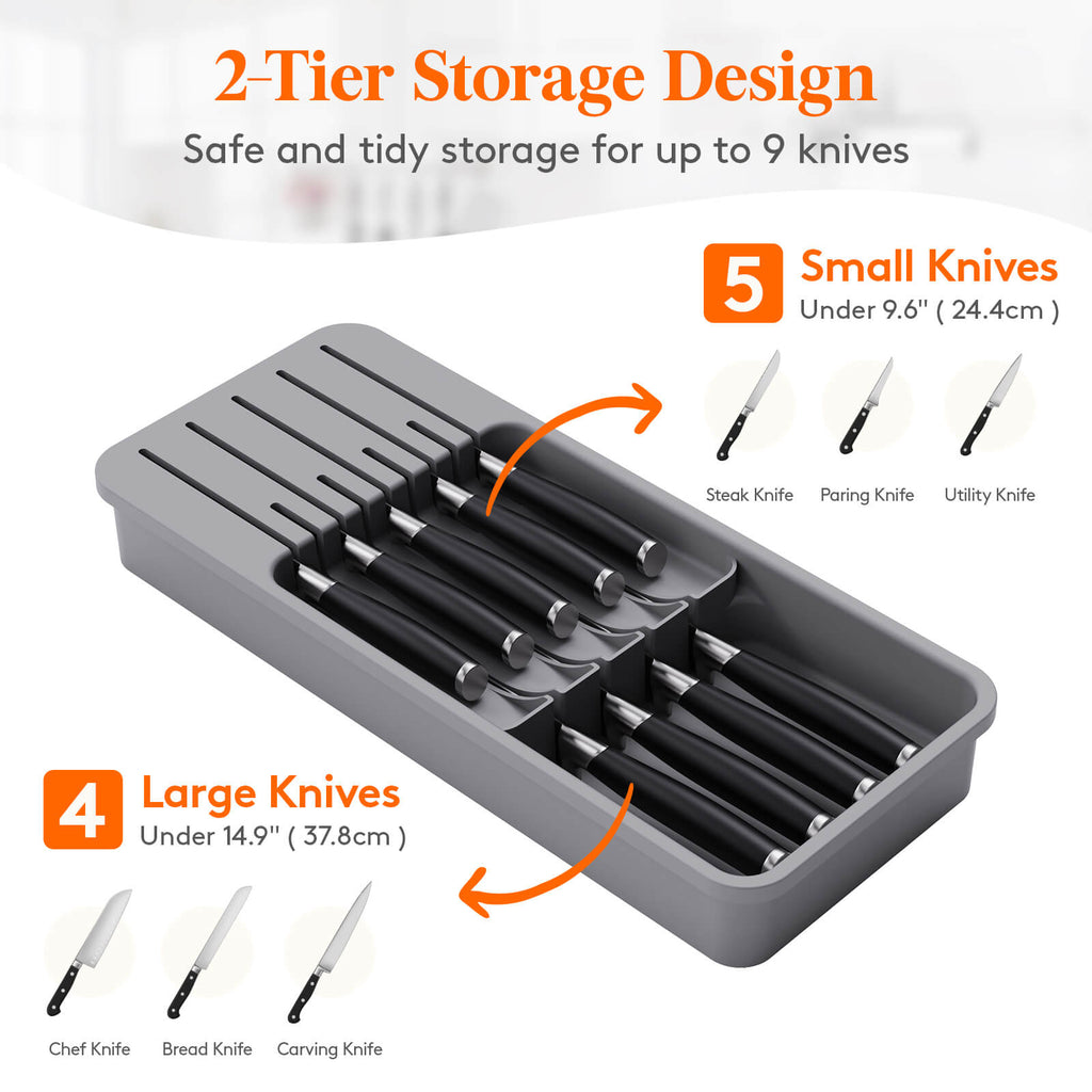 Lifewit Knife Drawer Organizer, In Drawer Knife Block, Knife Storage Holder for Kitchen Drawer