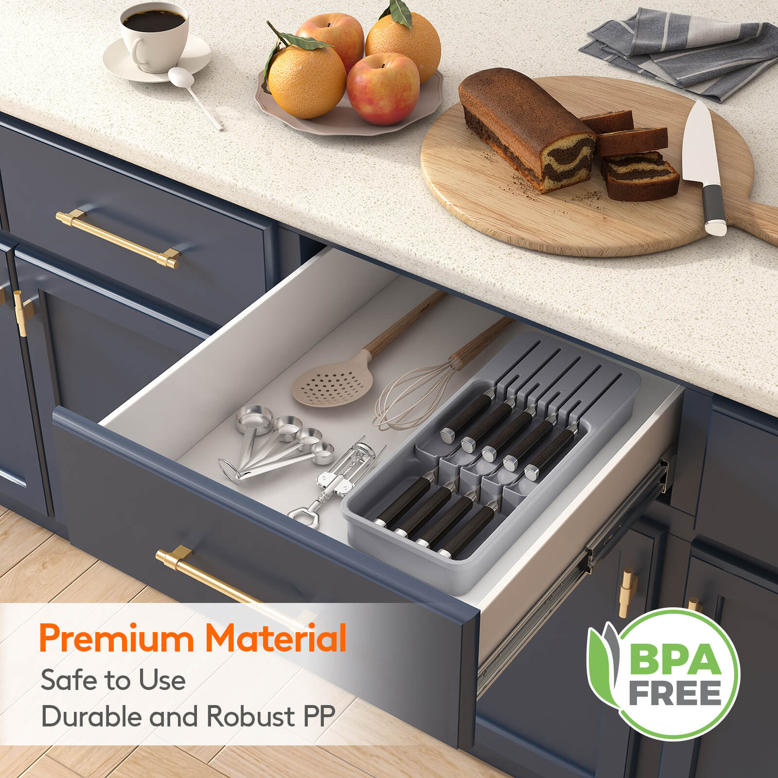 Lifewit Knife Drawer Organizer, In Drawer Knife Block, Knife Storage Holder for Kitchen Drawer