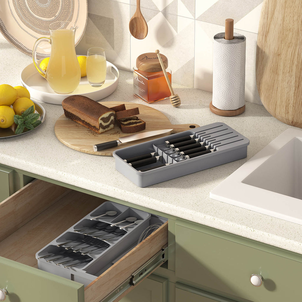Lifewit Knife Drawer Organizer, In Drawer Knife Block, Knife Storage Holder for Kitchen Drawer