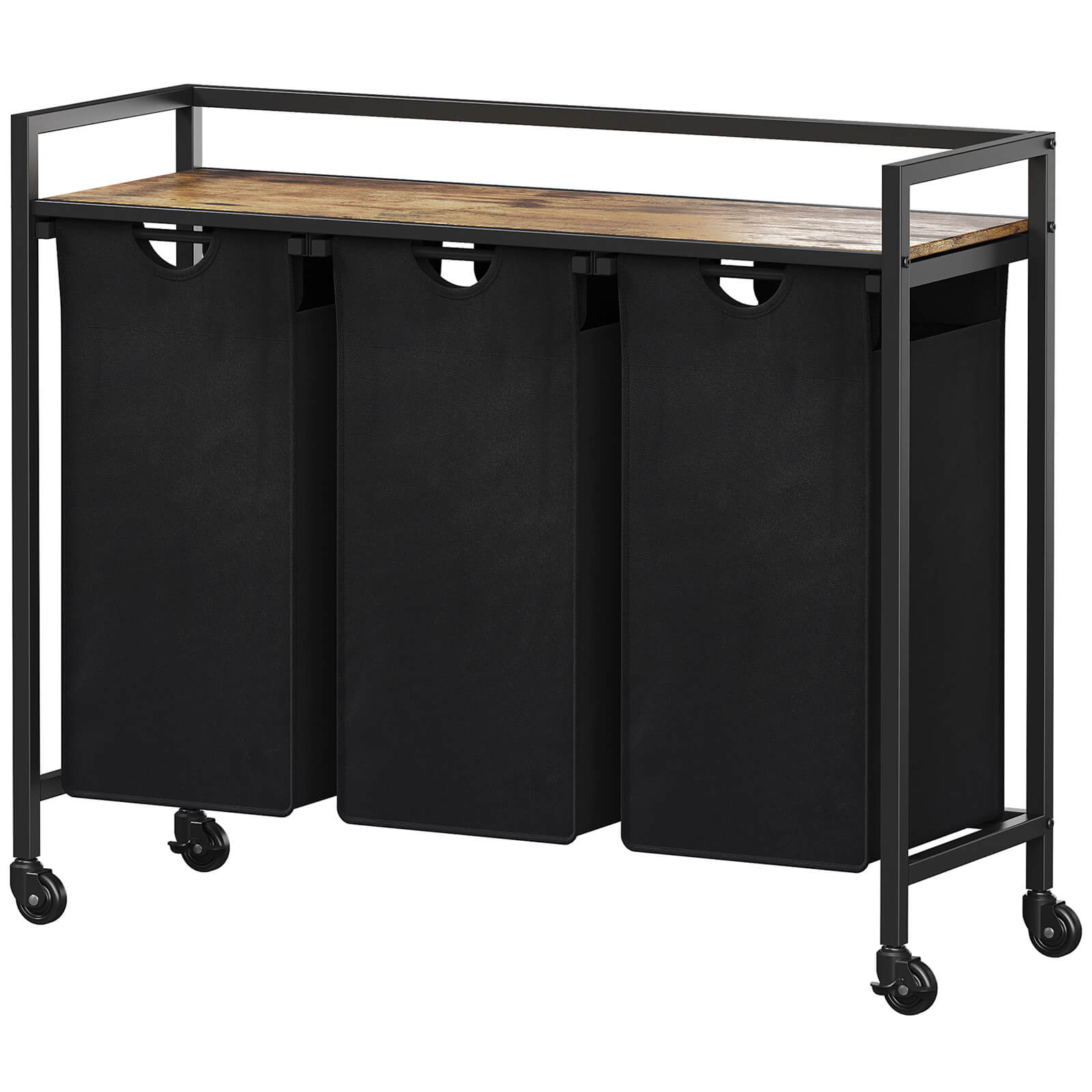 Lifewit 3 Section Laundry Hamper with Wheels, Rolling Laundry Basket, Black/Grey