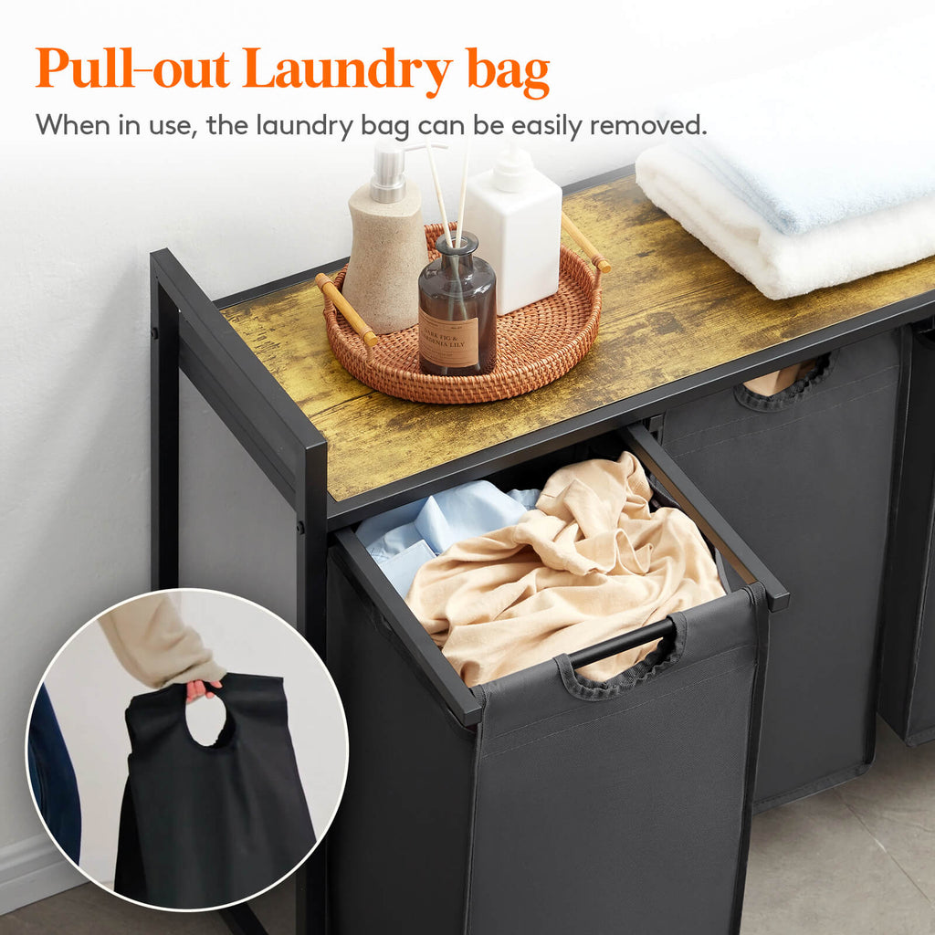 Lifewit Laundry Basket, 3 Section Pull Out Laundry Hamper, 120L, Black/Gray
