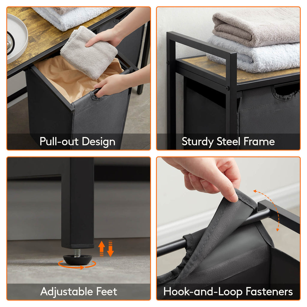 Lifewit Laundry Basket, 3 Section Pull Out Laundry Hamper, 120L, Black/Gray