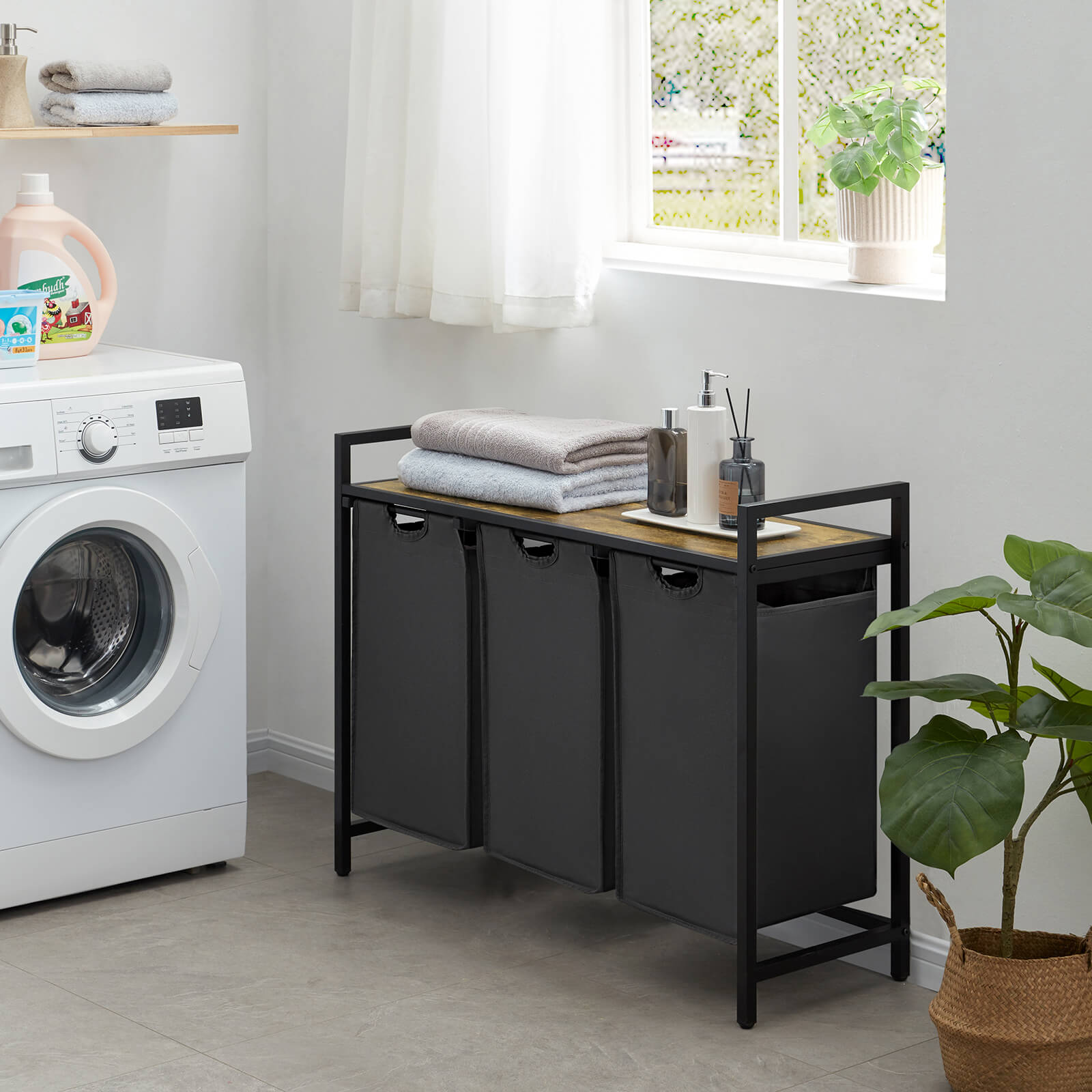 Lifewit Laundry Basket, 3 Section Pull Out Laundry Hamper, 120L, Black/Gray