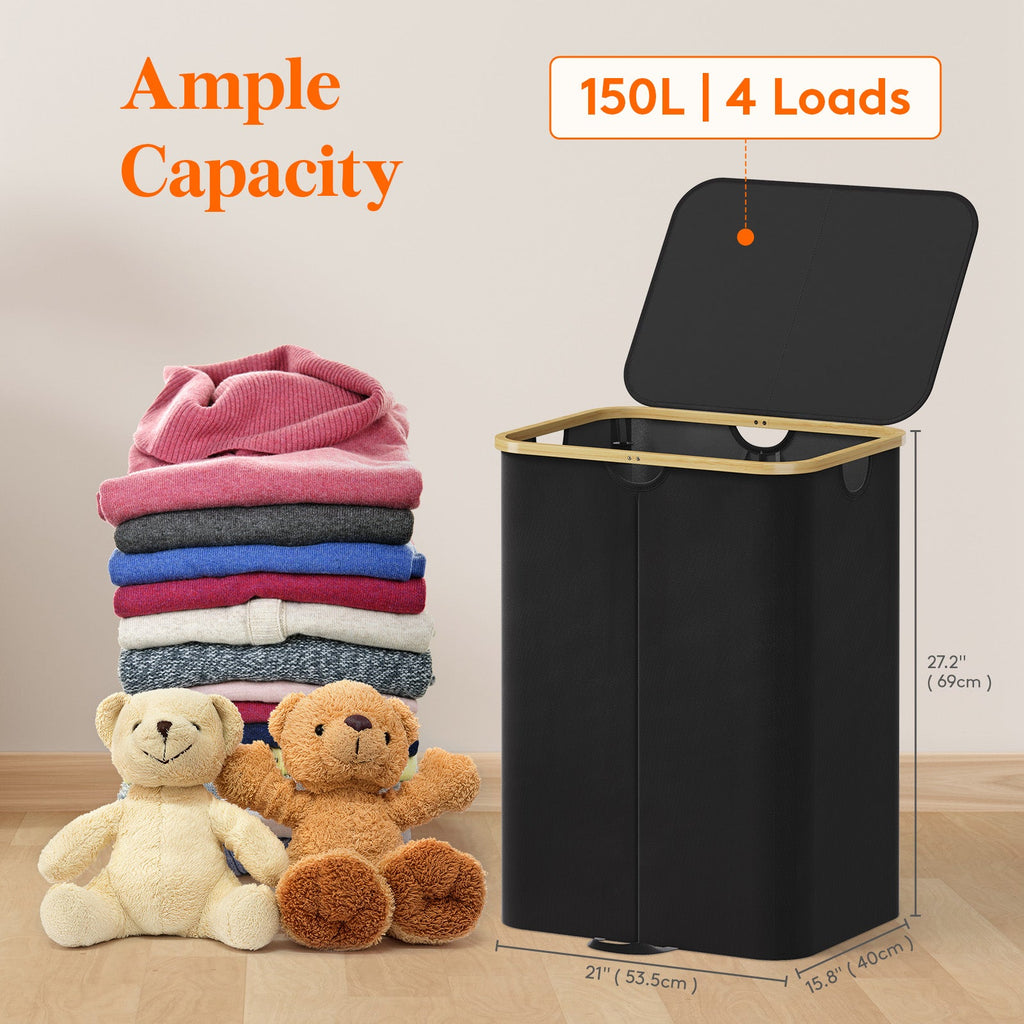 Lifewit 120L Large Double Laundry Basket with Lid, Removable Laundry Basket with Bamboo Handle