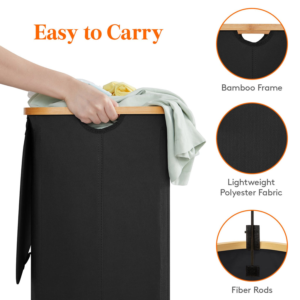 Lifewit 120L Large Double Laundry Basket with Lid, Removable Laundry Basket with Bamboo Handle